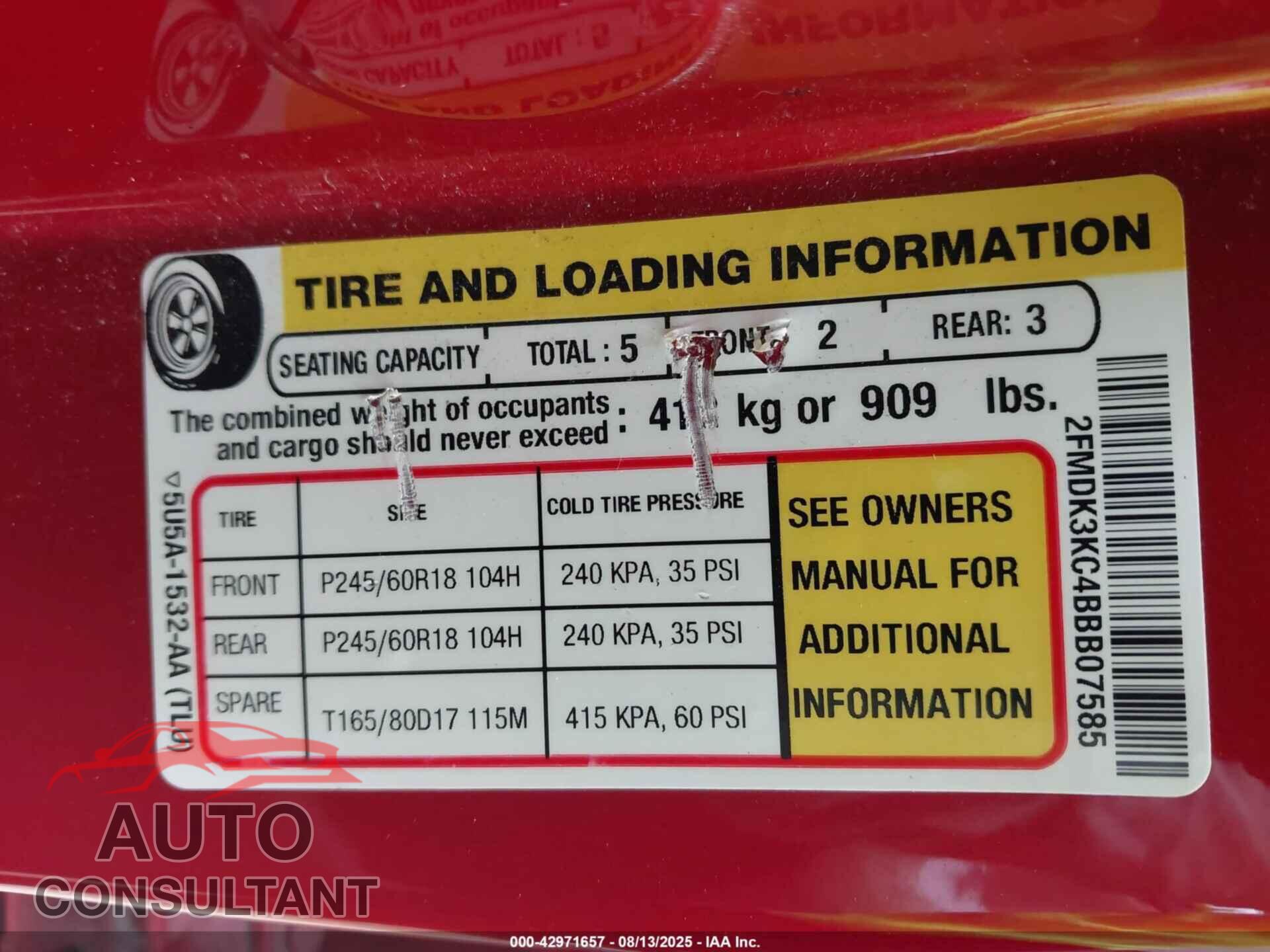 FORD EDGE 2011 - 2FMDK3KC4BBB07585