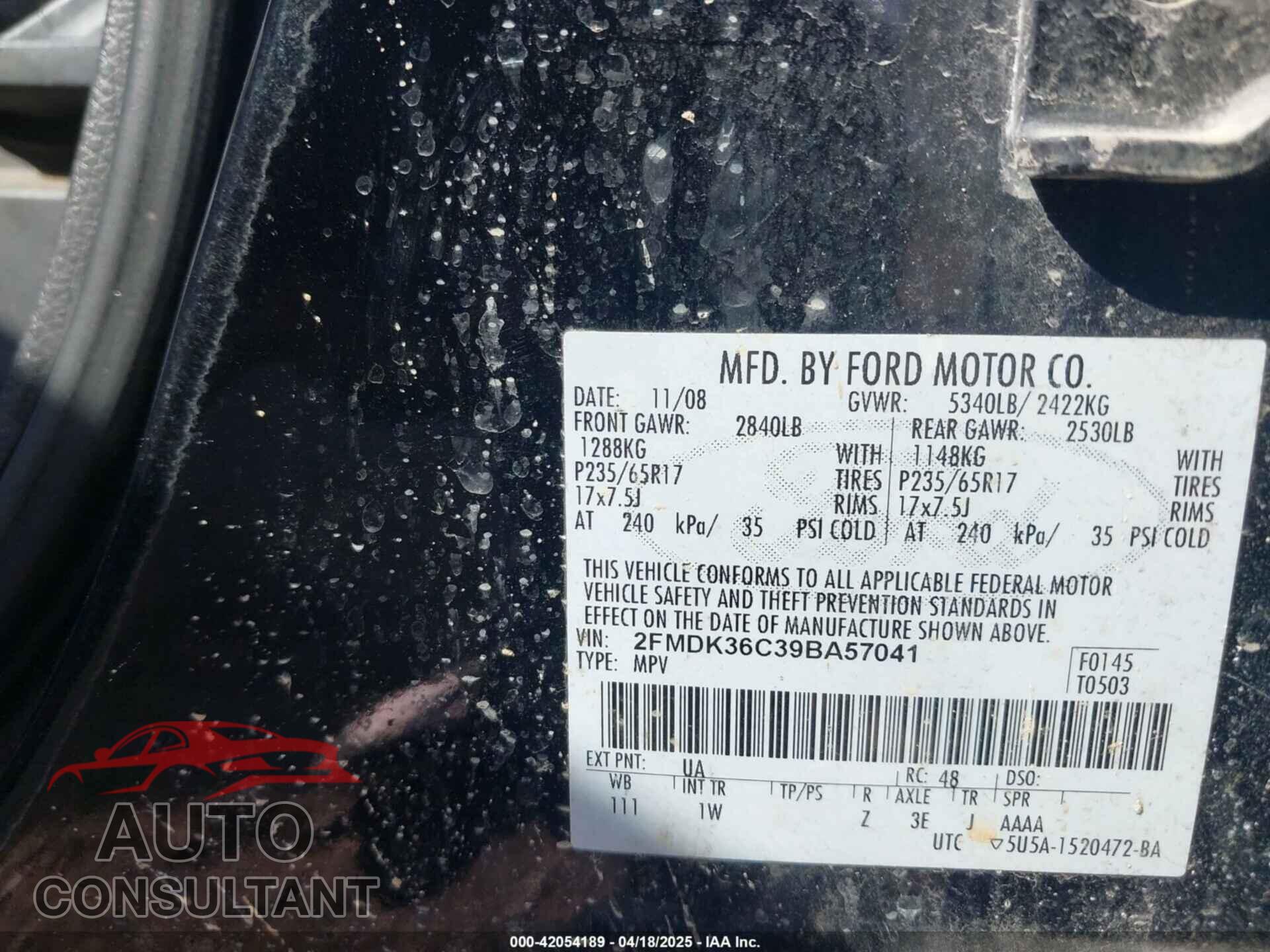 FORD EDGE 2009 - 2FMDK36C39BA57041