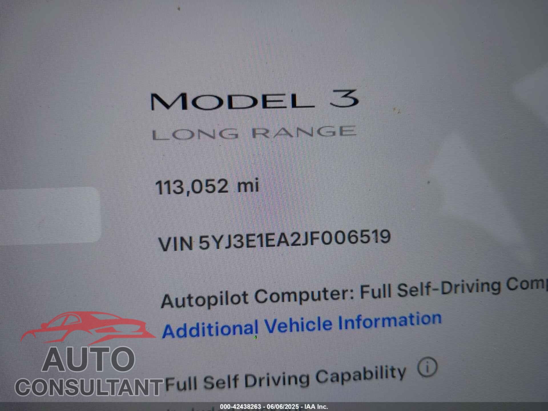 TESLA MODEL 3 2018 - 5YJ3E1EA2JF006519