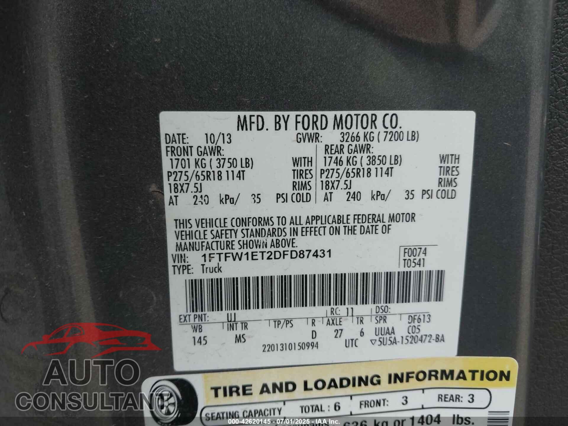 FORD F150 2013 - 1FTFW1ET2DFD87431