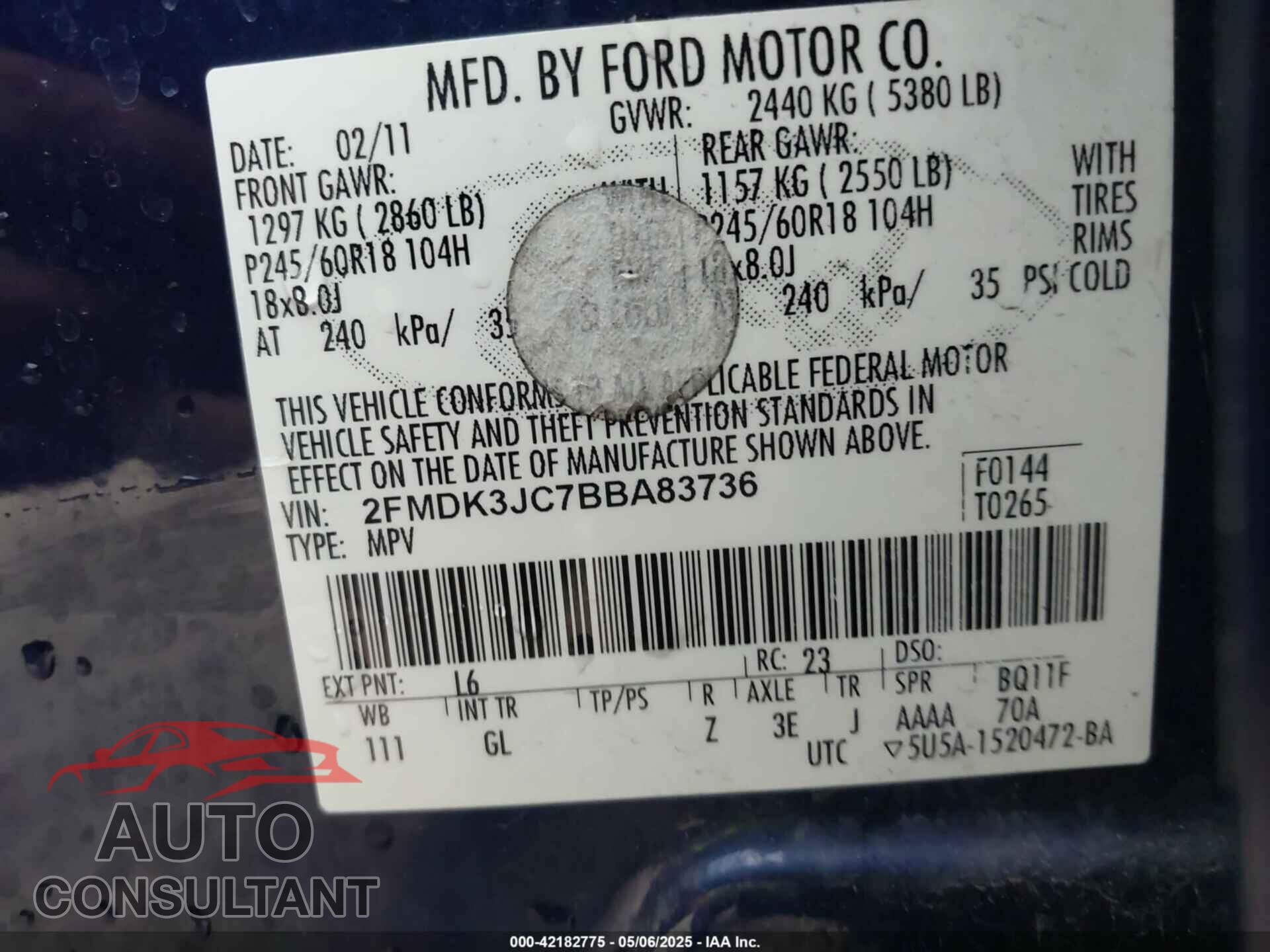 FORD EDGE 2011 - 2FMDK3JC7BBA83736