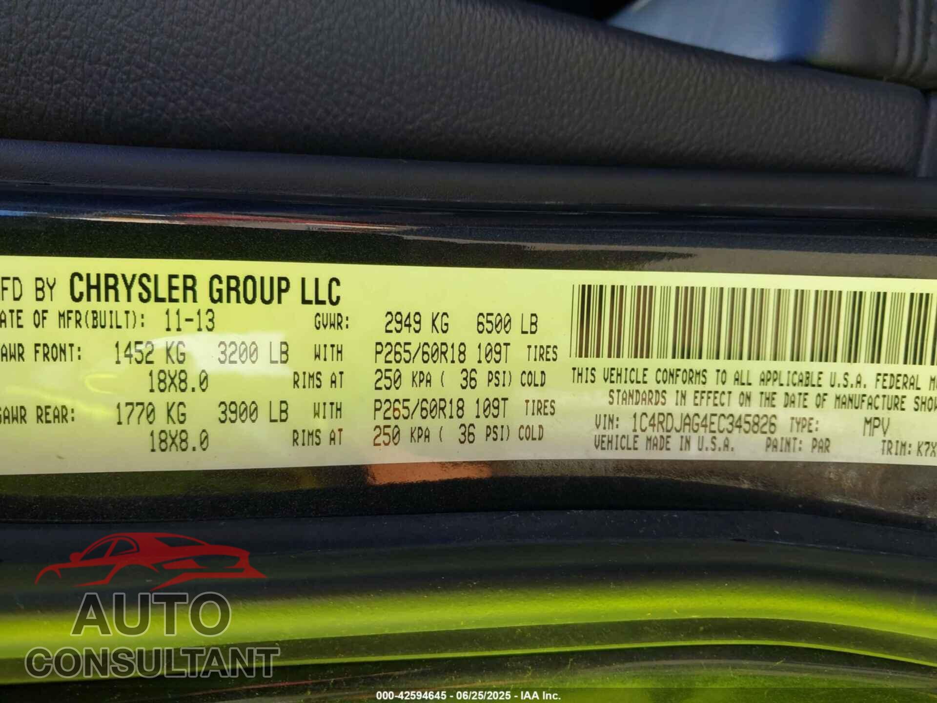 DODGE DURANGO 2014 - 1C4RDJAG4EC345826