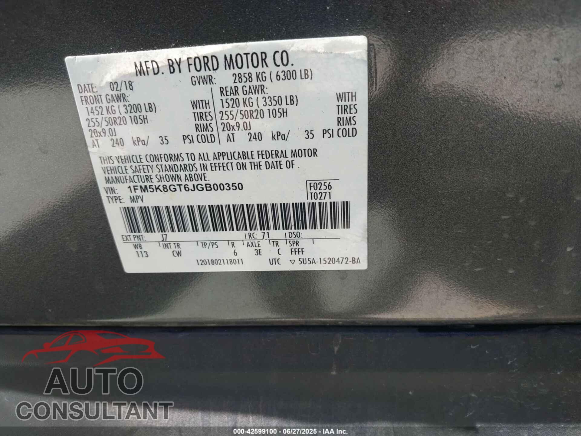 FORD EXPLORER 2018 - 1FM5K8GT6JGB00350