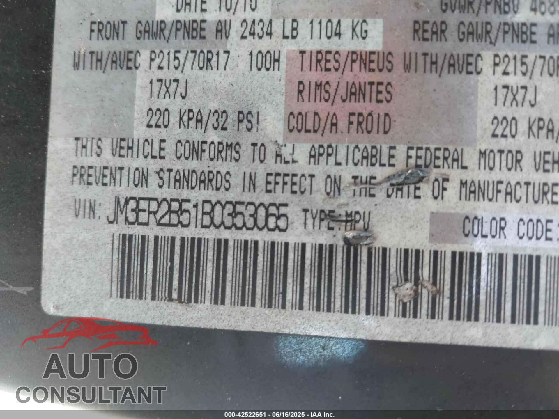 MAZDA CX-7 2011 - JM3ER2B51B0353065
