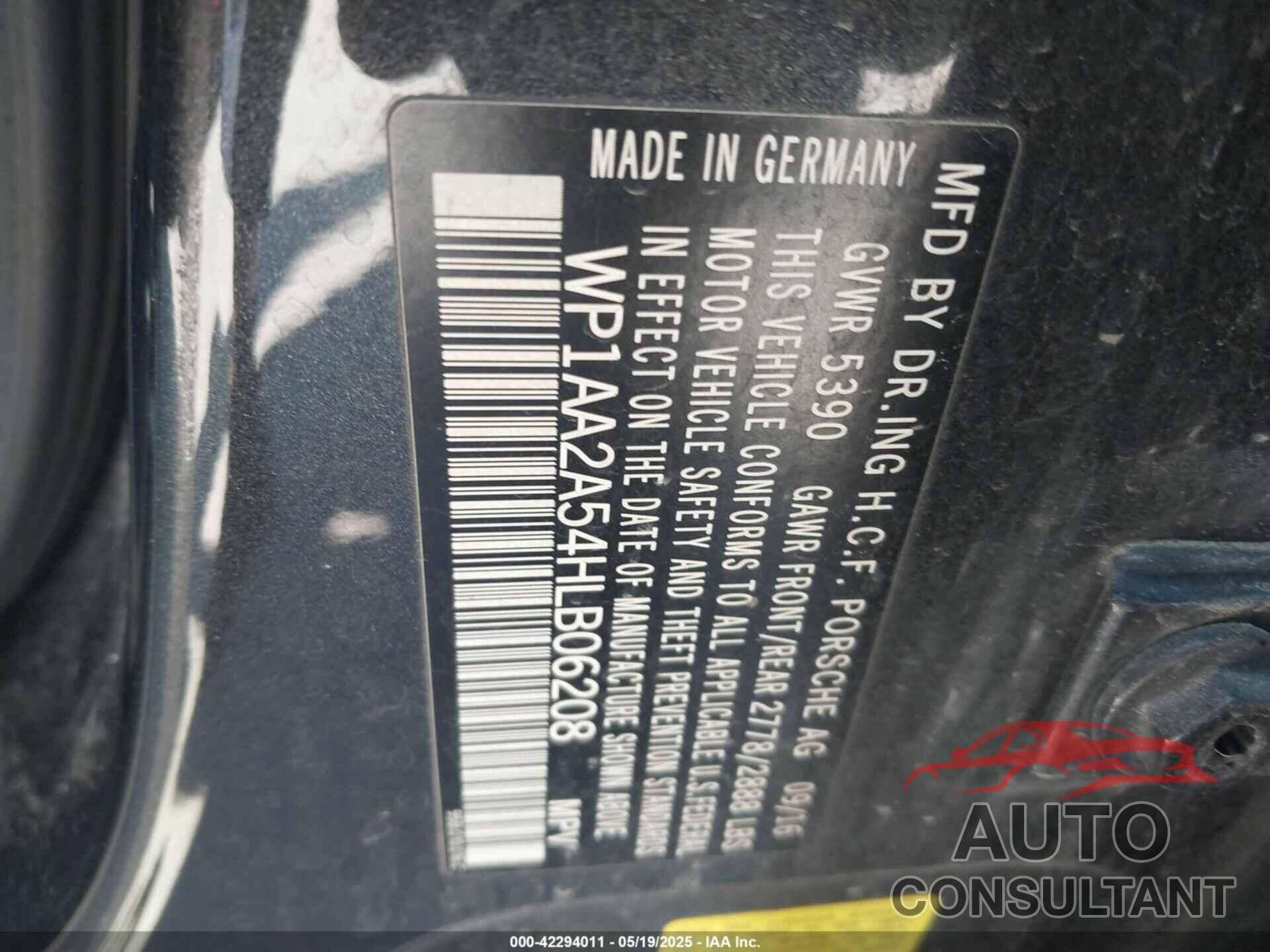 PORSCHE MACAN 2017 - WP1AA2A54HLB06208