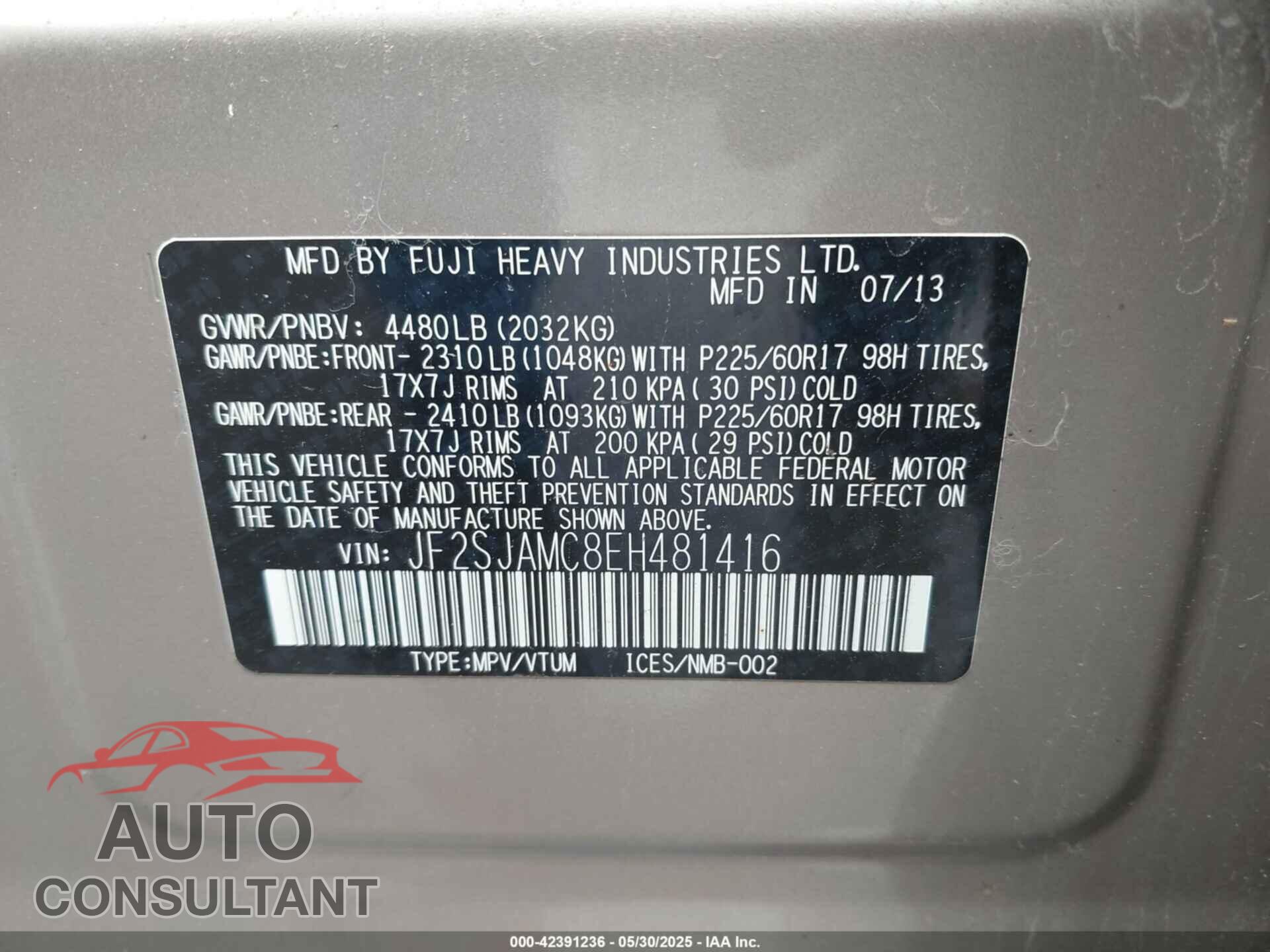 SUBARU FORESTER 2014 - JF2SJAMC8EH481416