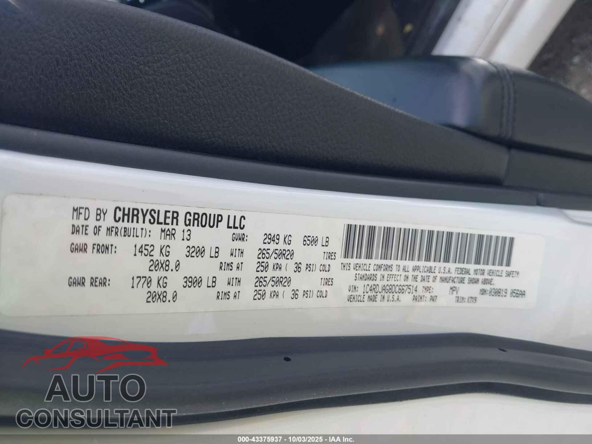 DODGE DURANGO 2013 - 1C4RDJAG8DC667514
