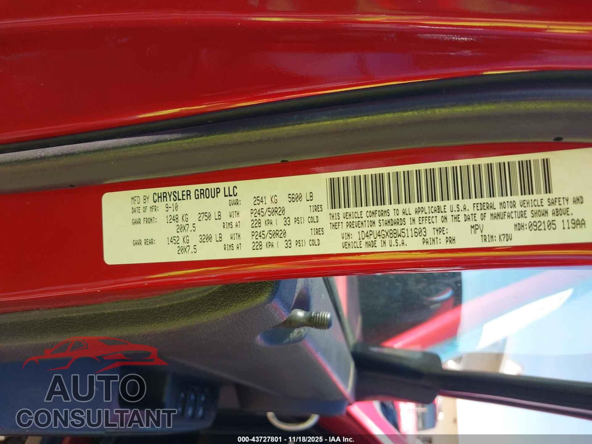 DODGE NITRO 2011 - 1D4PU4GX8BW511603