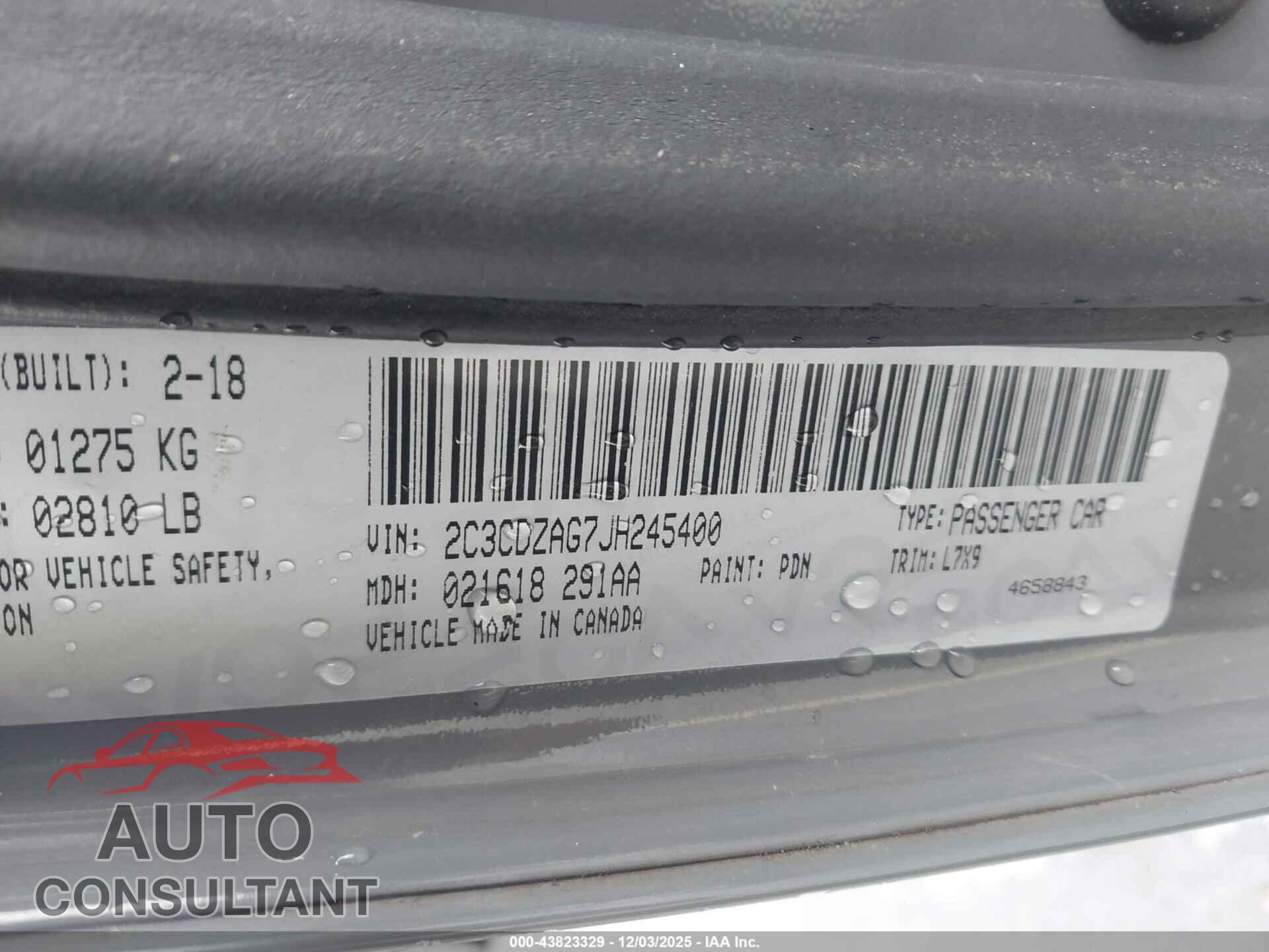 DODGE CHALLENGER 2018 - 2C3CDZAG7JH245400