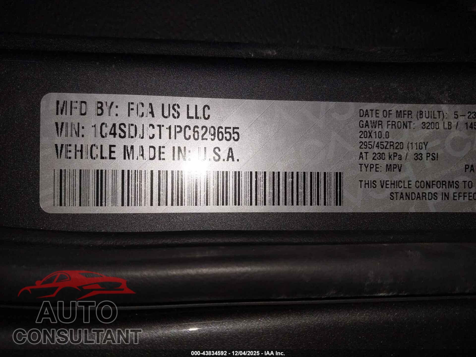 DODGE DURANGO 2023 - 1C4SDJCT1PC629655