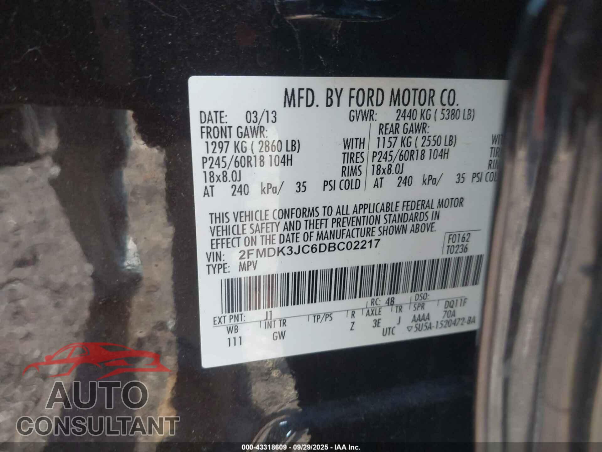 FORD EDGE 2013 - 2FMDK3JC6DBC02217