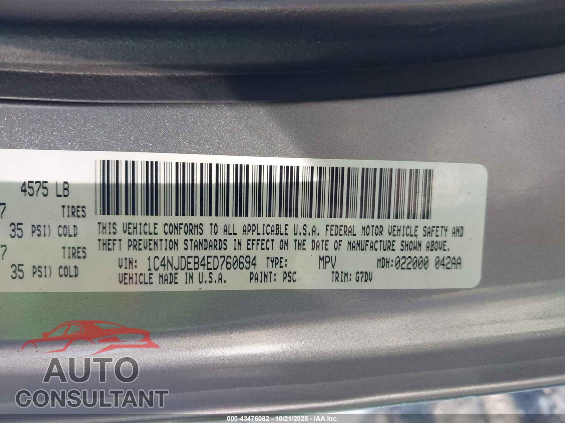 JEEP COMPASS 2014 - 1C4NJDEB4ED760694