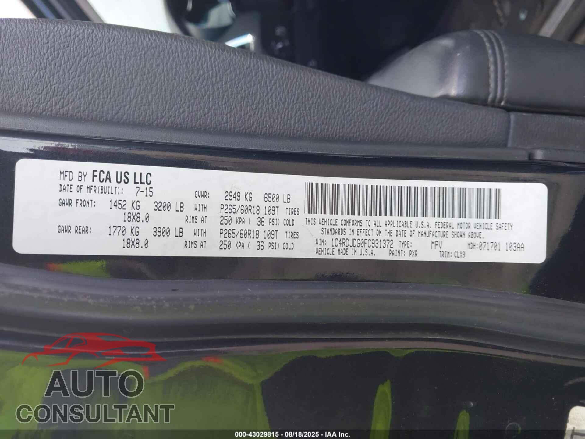 DODGE DURANGO 2015 - 1C4RDJDG0FC931372
