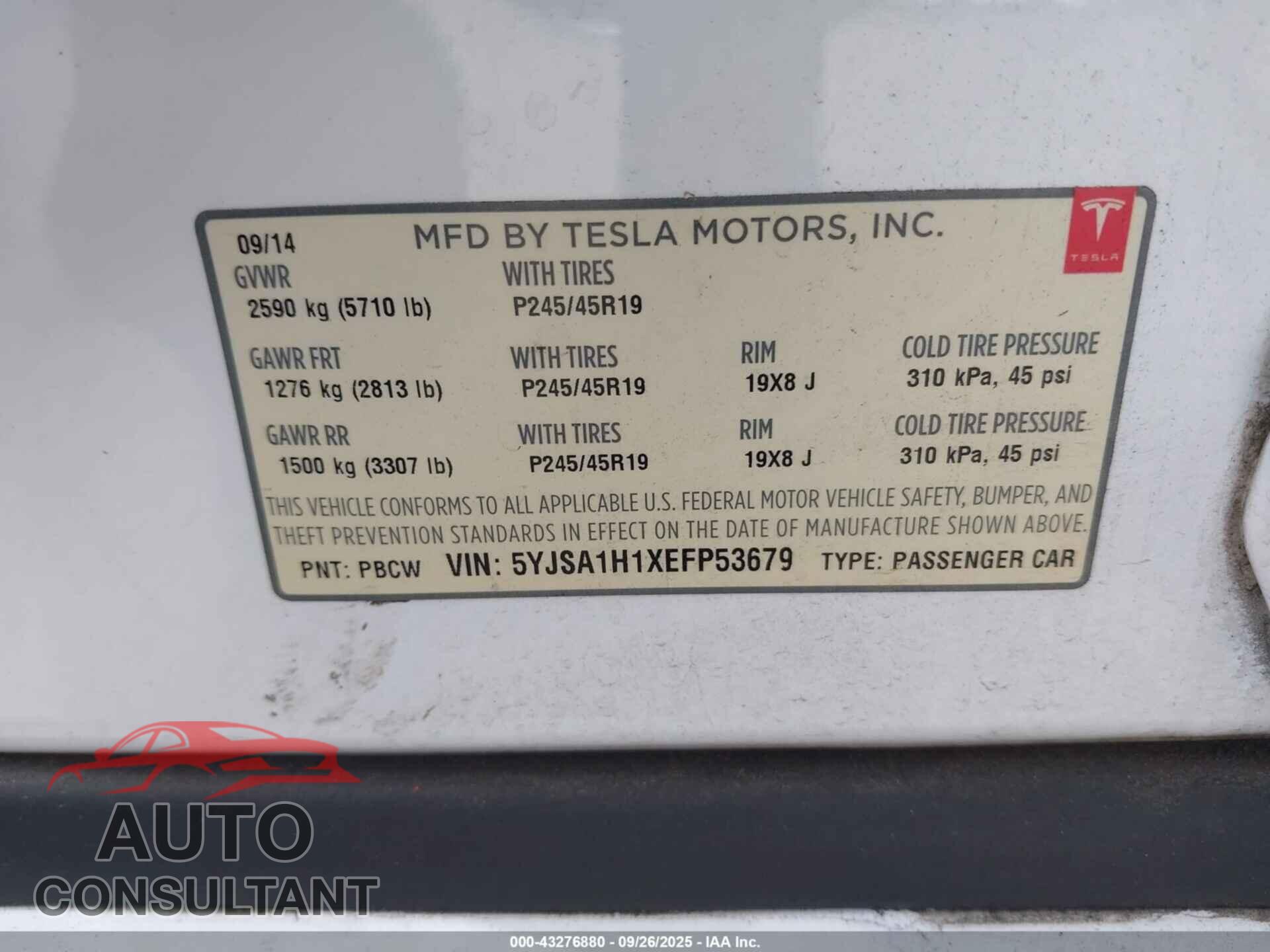 TESLA MODEL S 2014 - 5YJSA1H1XEFP53679