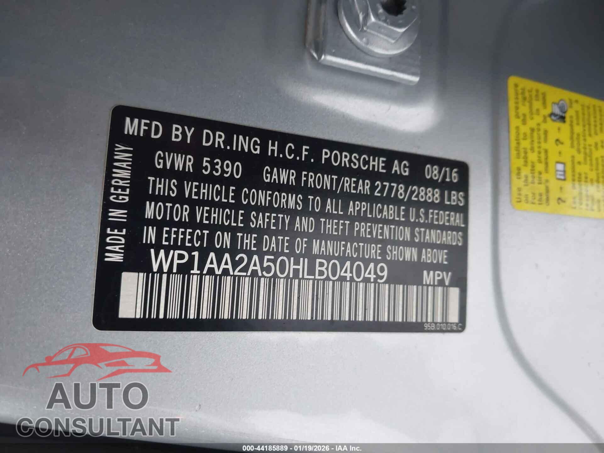 PORSCHE MACAN 2017 - WP1AA2A50HLB04049