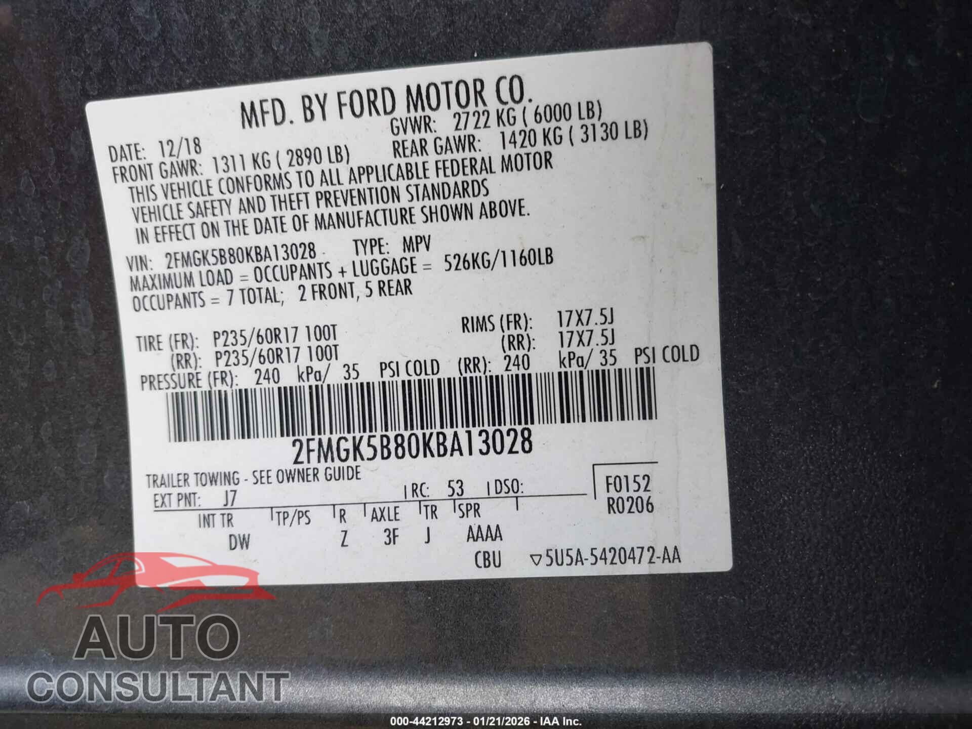 FORD FLEX 2019 - 2FMGK5B80KBA13028