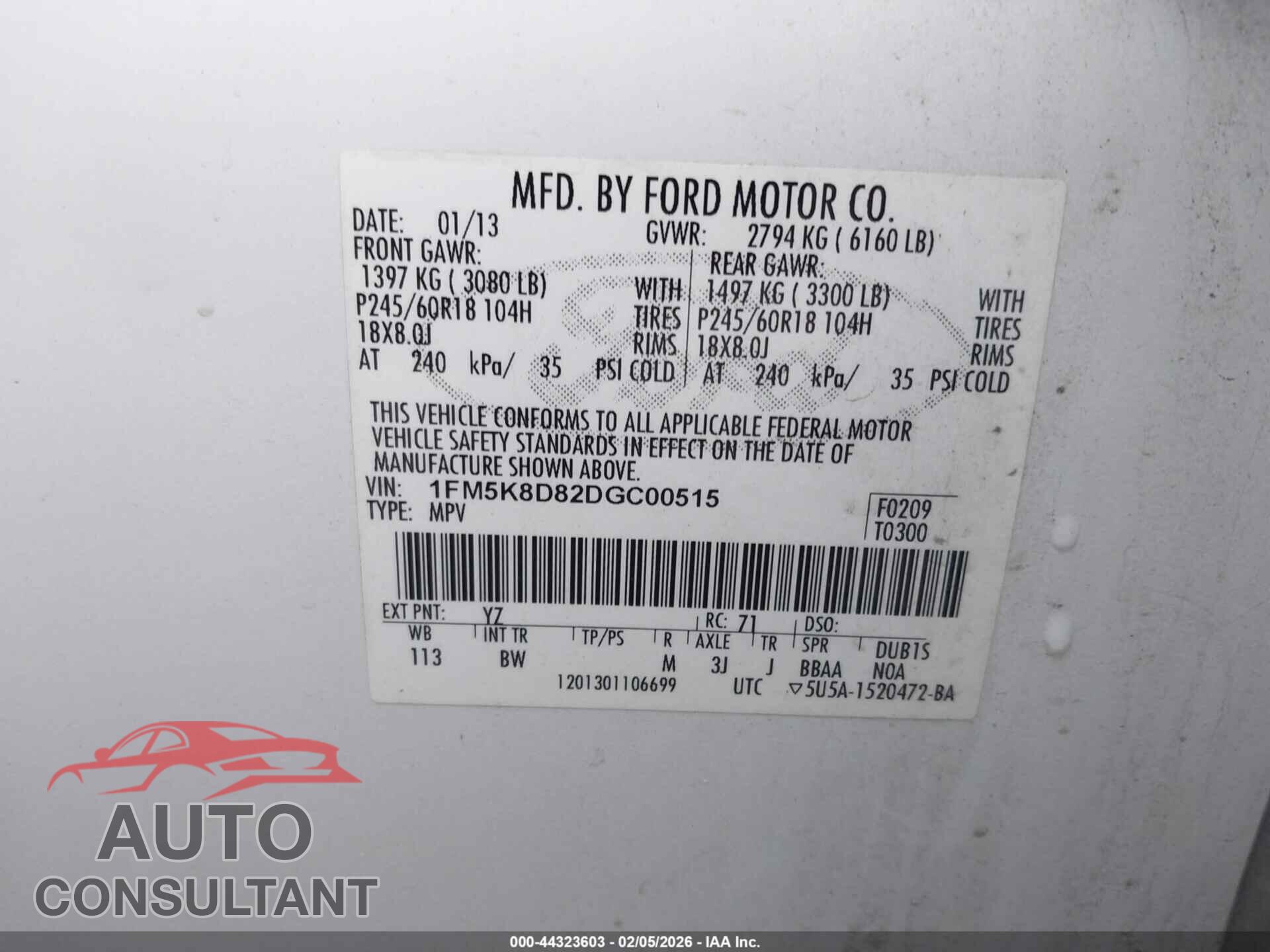 FORD EXPLORER 2013 - 1FM5K8D82DGC00515