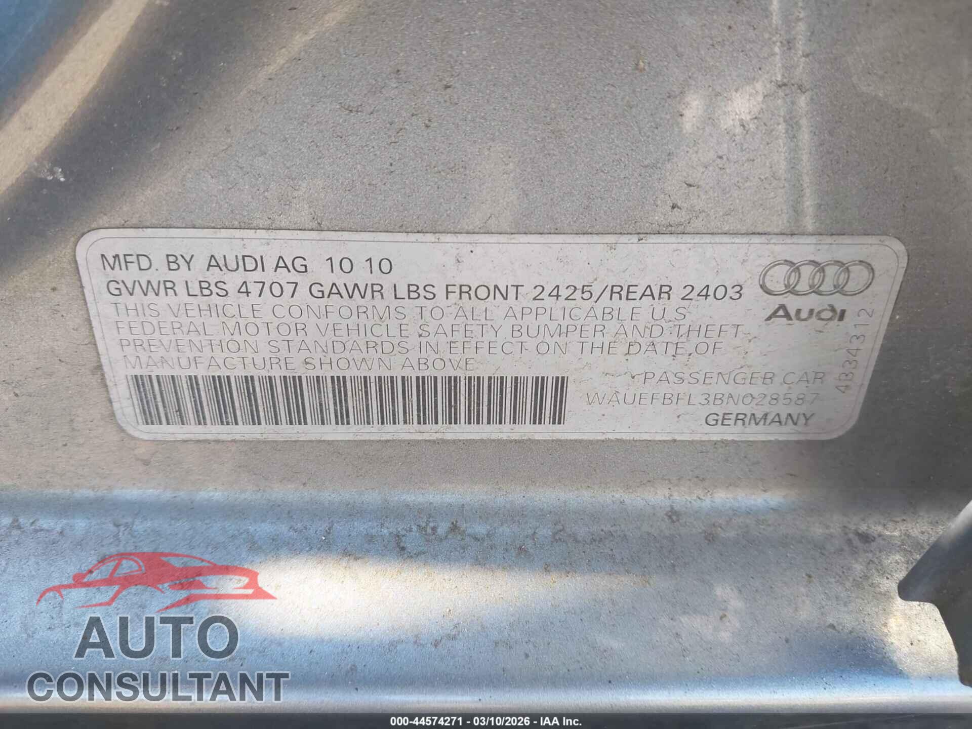 AUDI A4 2011 - WAUEFBFL3BN028587