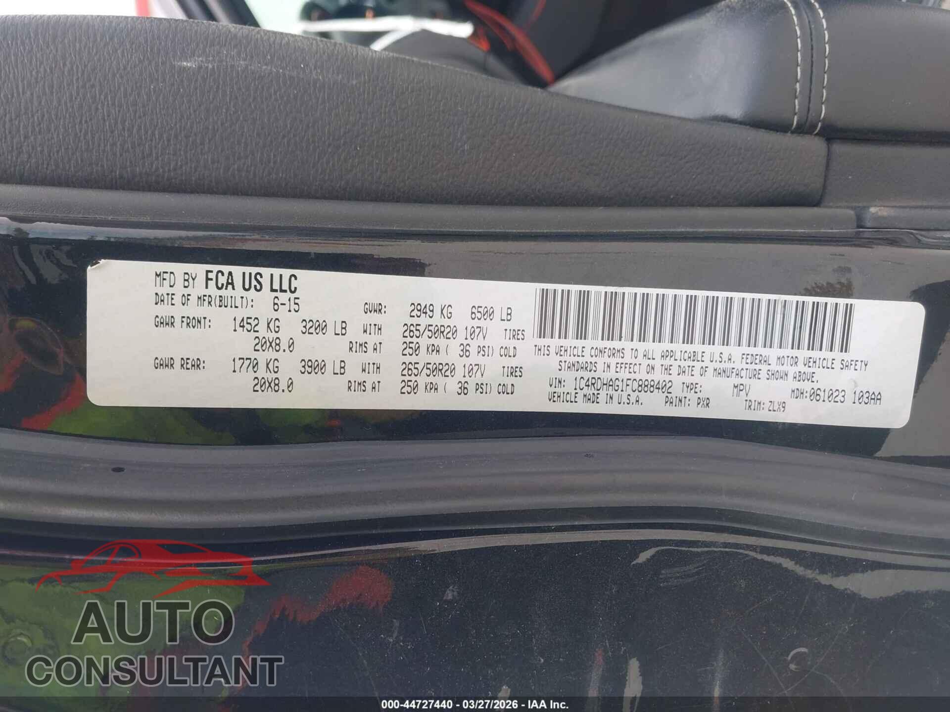 DODGE DURANGO 2015 - 1C4RDHAG1FC888402