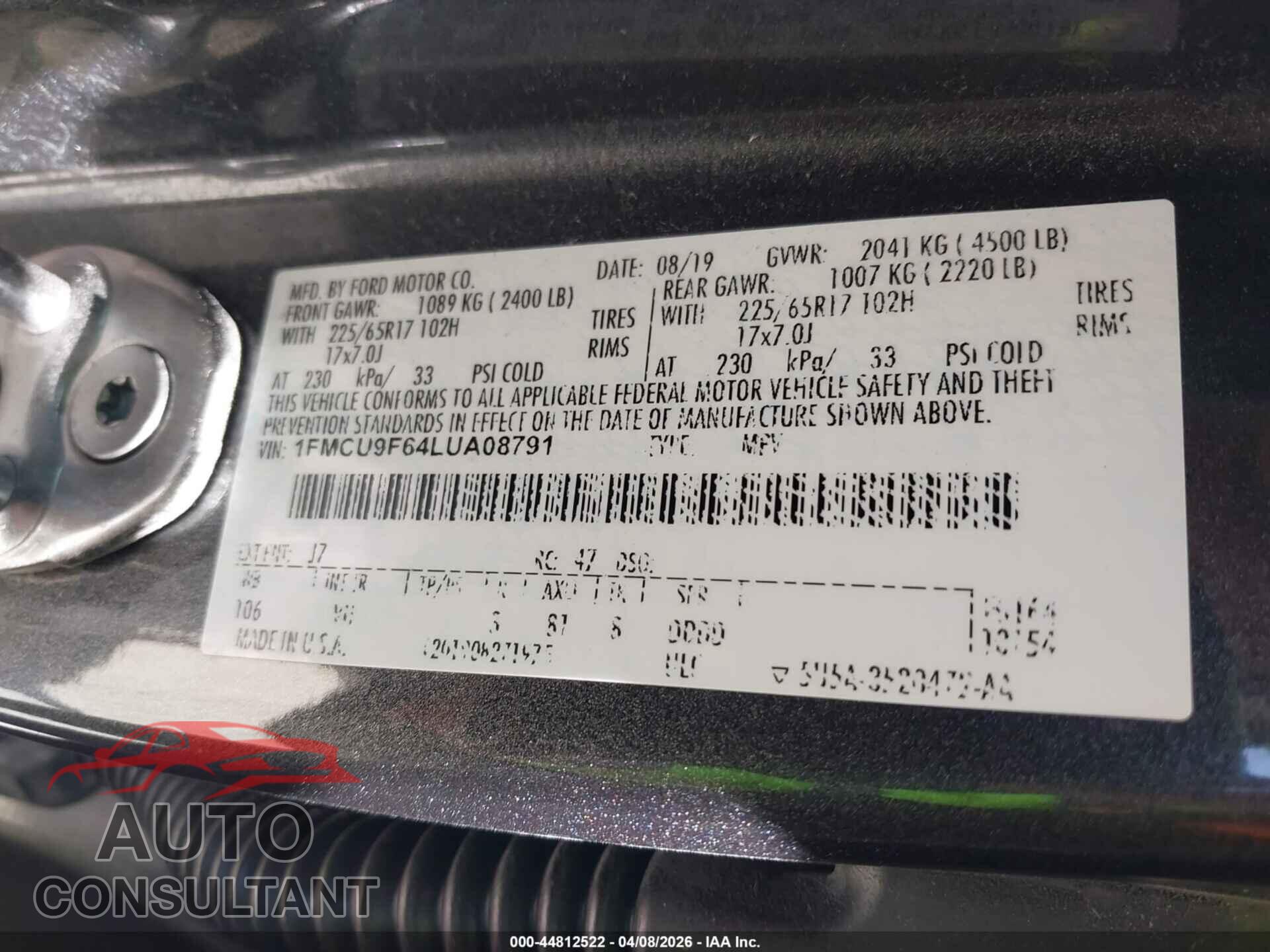 FORD ESCAPE 2020 - 1FMCU9F64LUA08791
