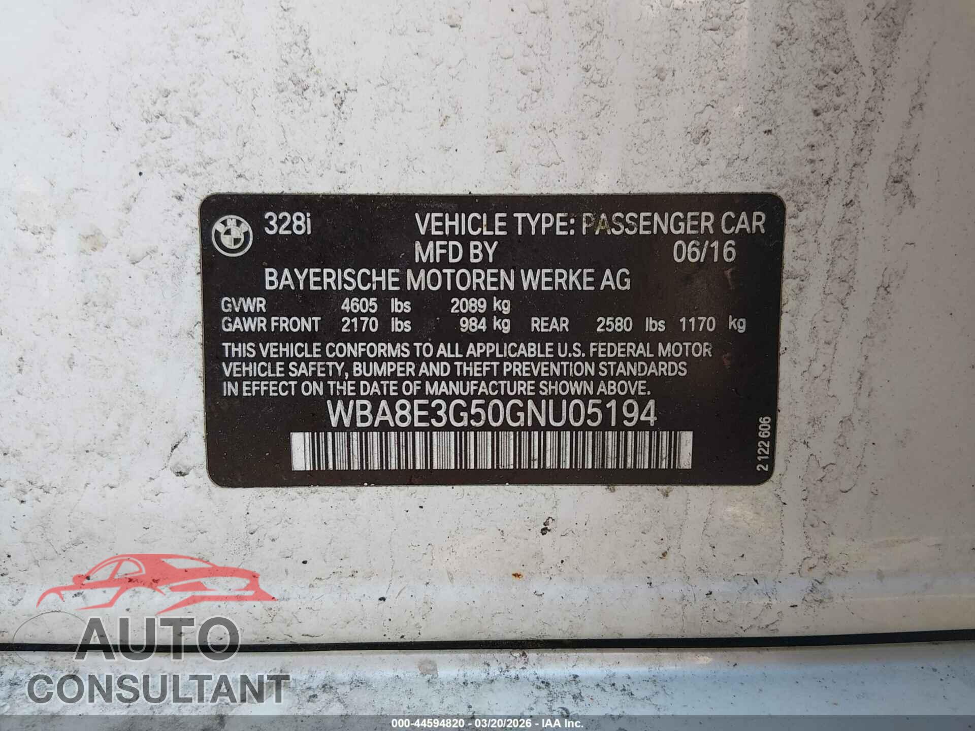BMW 328I 2016 - WBA8E3G50GNU05194