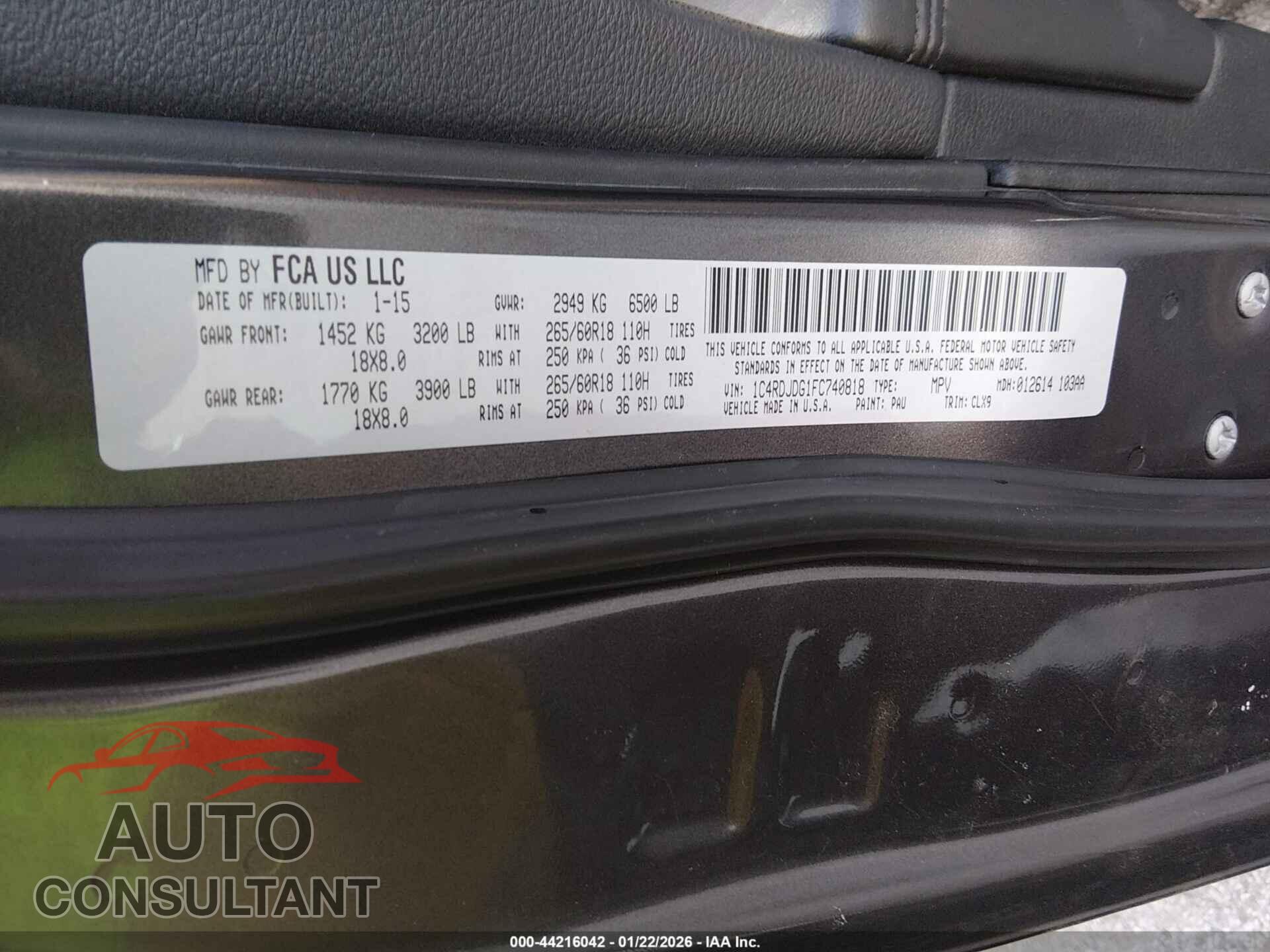 DODGE DURANGO 2015 - 1C4RDJDG1FC740818