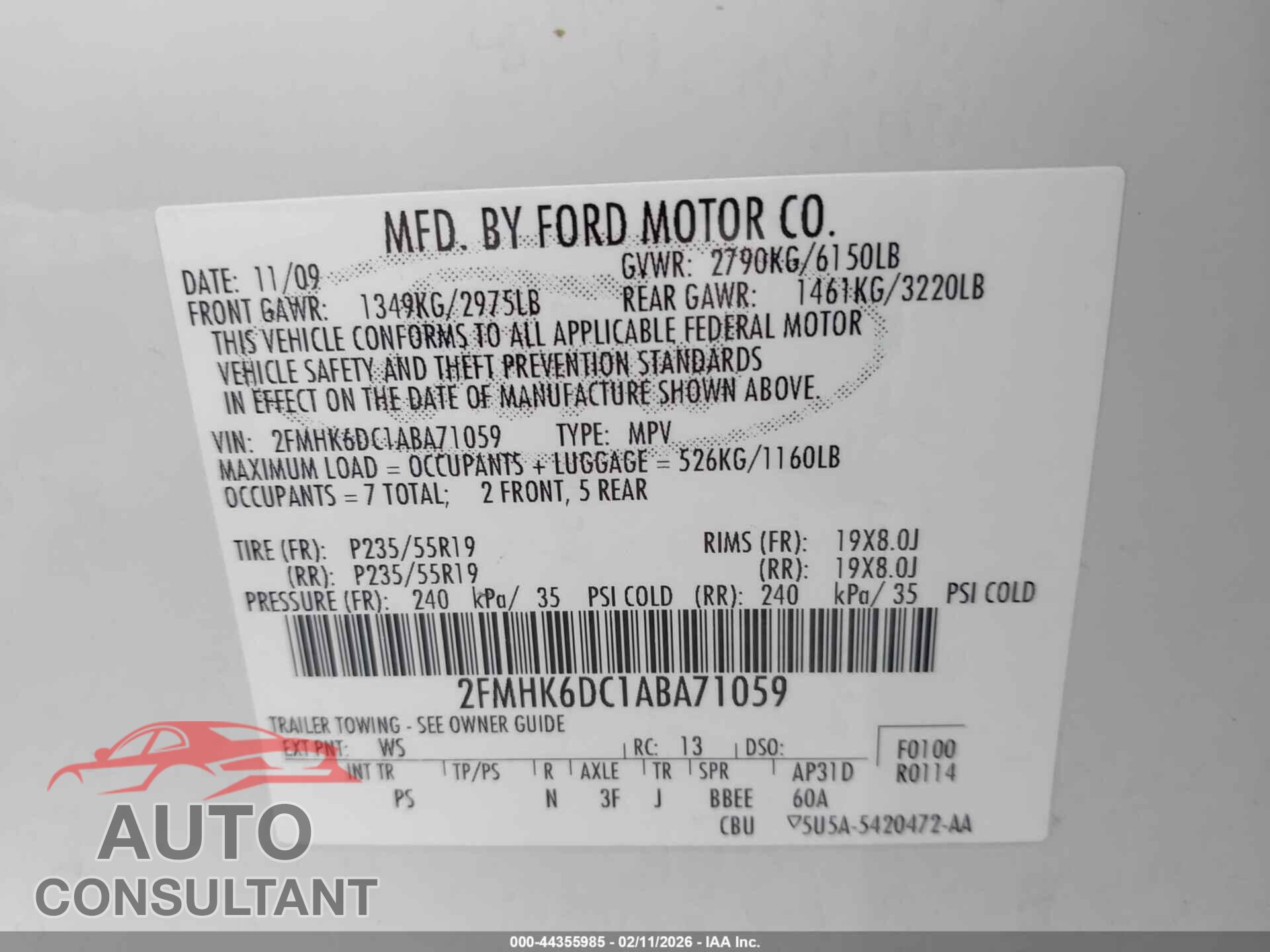 FORD FLEX 2010 - 2FMHK6DC1ABA71059
