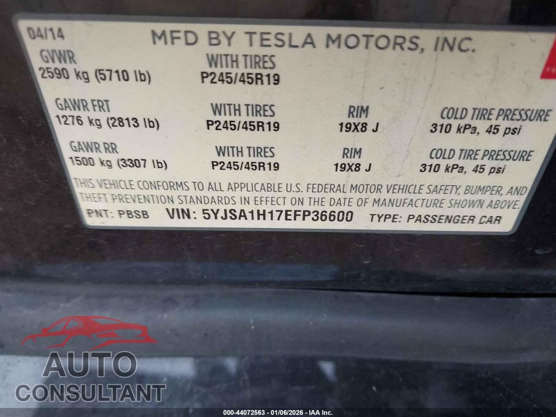 TESLA MODEL S 2014 - 5YJSA1H17EFP36600
