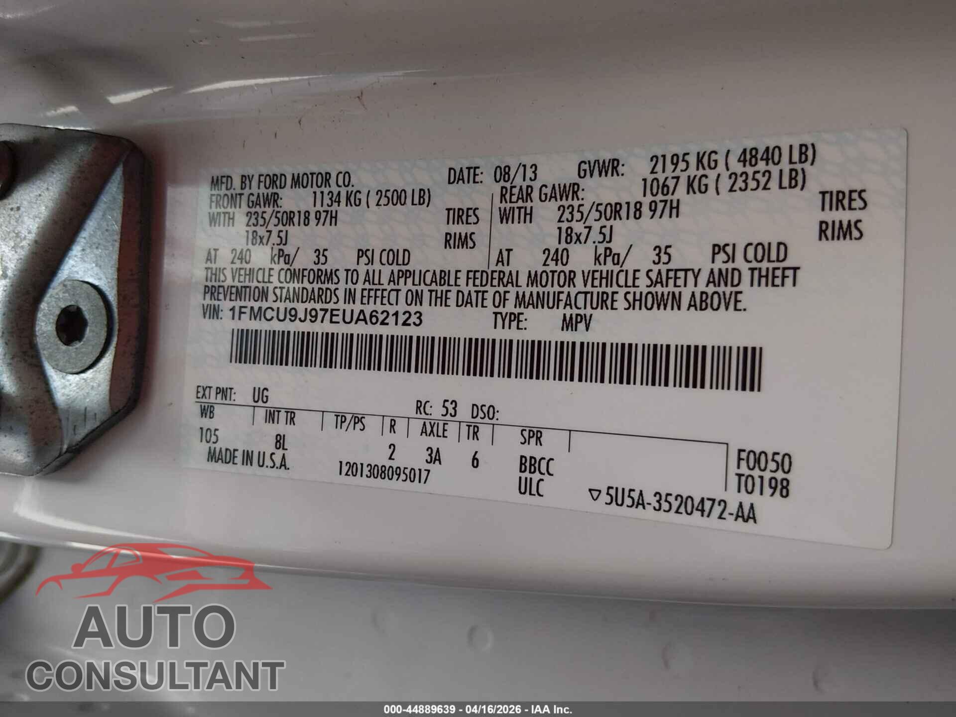 FORD ESCAPE 2014 - 1FMCU9J97EUA62123