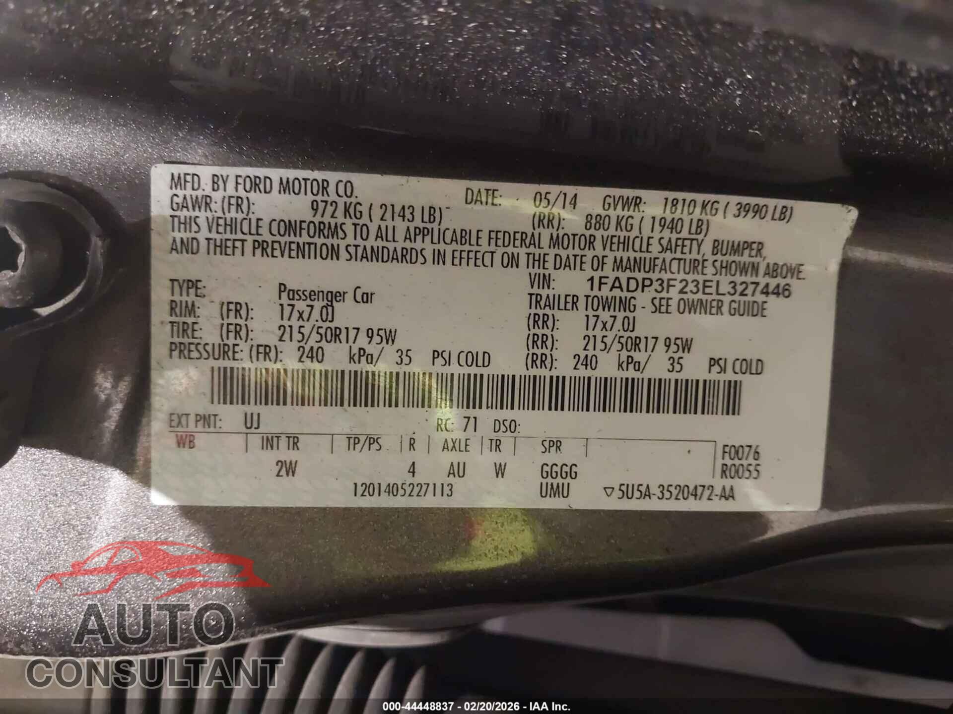 FORD FOCUS 2014 - 1FADP3F23EL327446