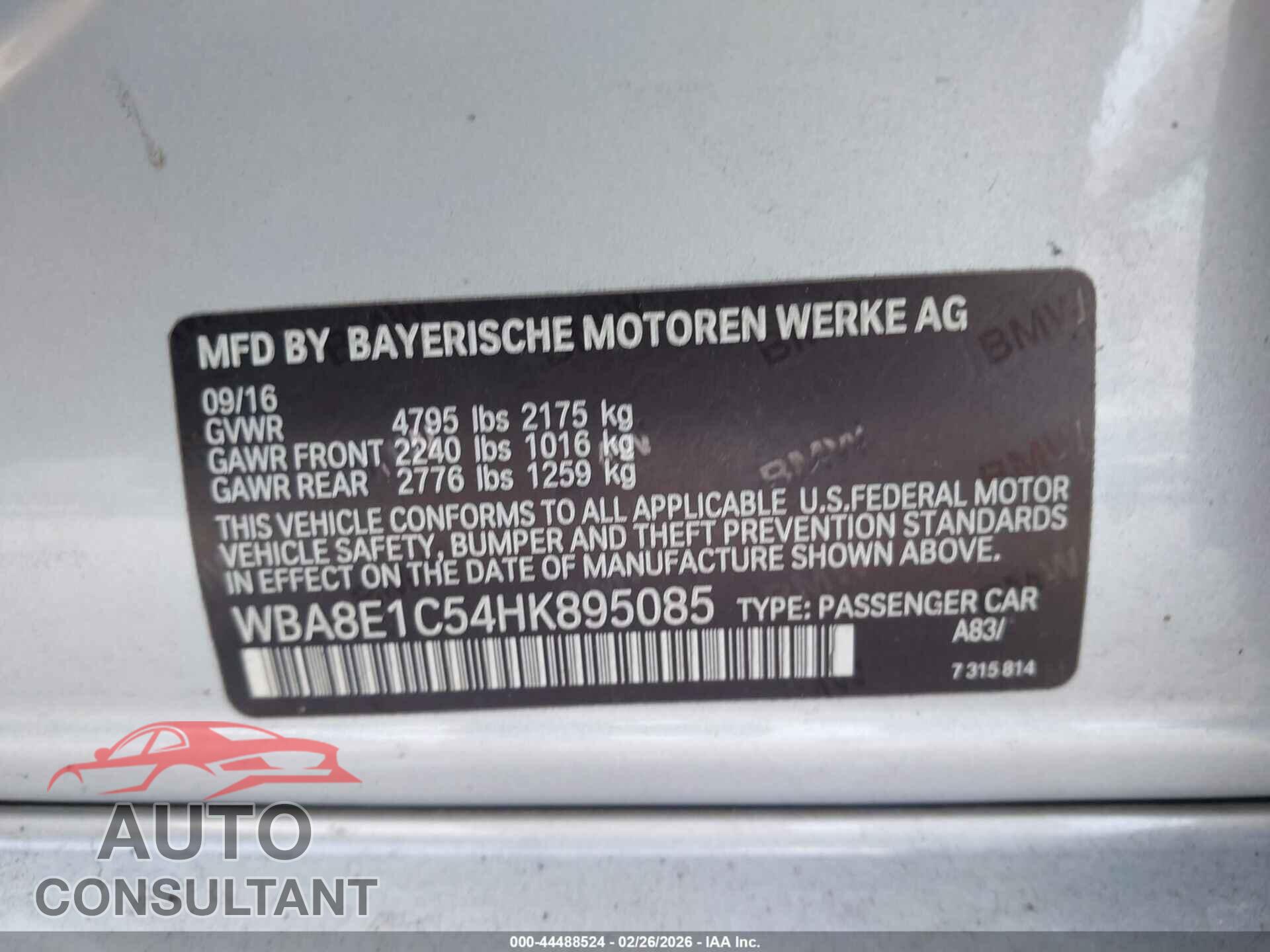 BMW 330E 2017 - WBA8E1C54HK895085
