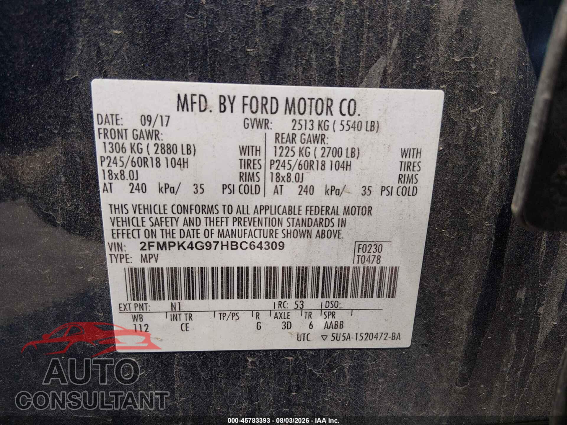 FORD EDGE 2017 - 2FMPK4G97HBC64309