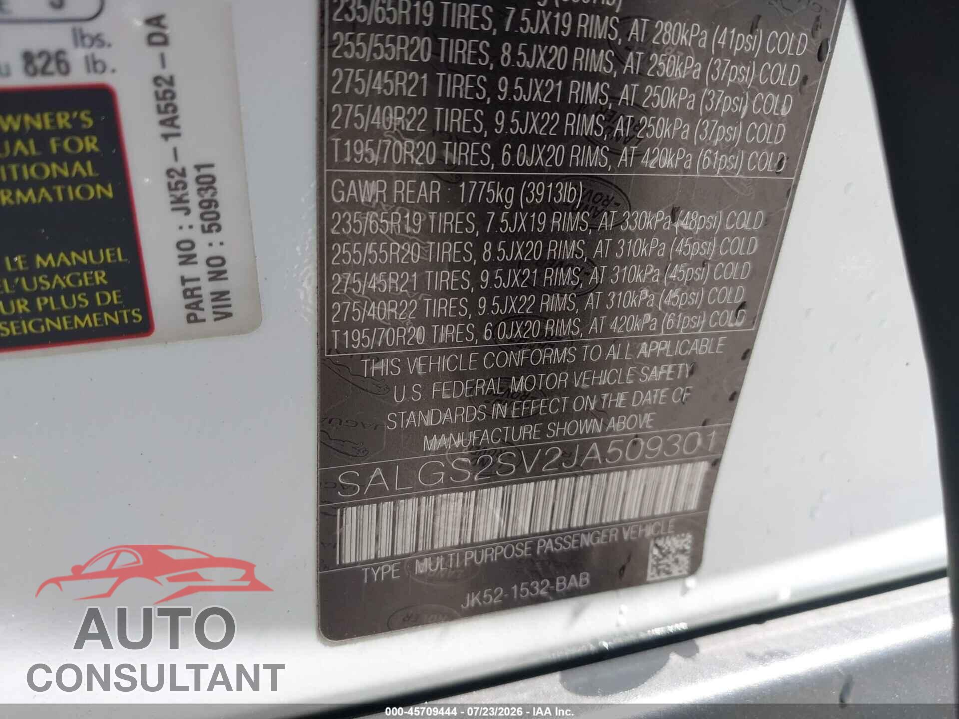 LAND ROVER RANGE ROVER 2018 - SALGS2SV2JA509301