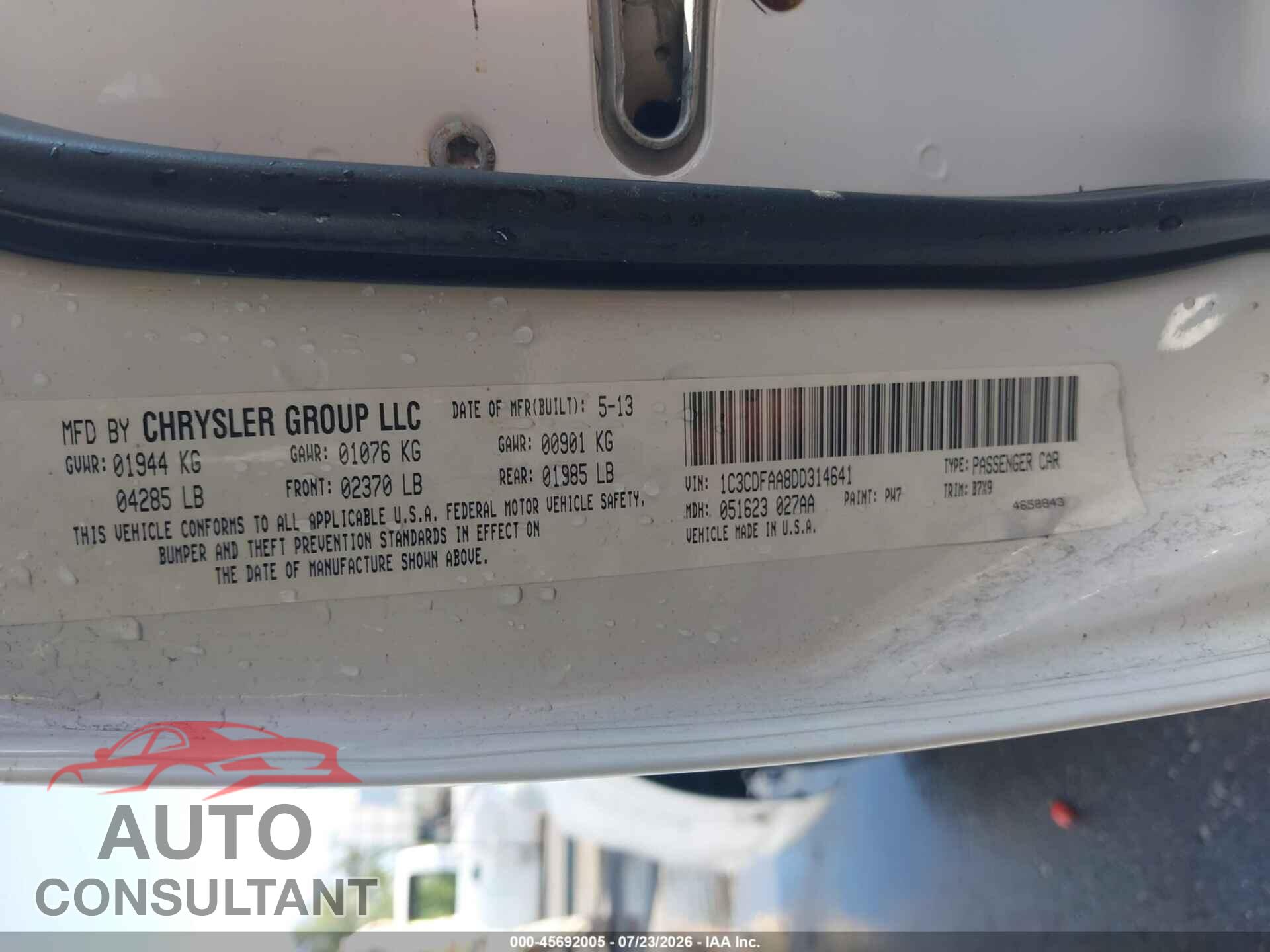DODGE DART 2013 - 1C3CDFAA8DD314641