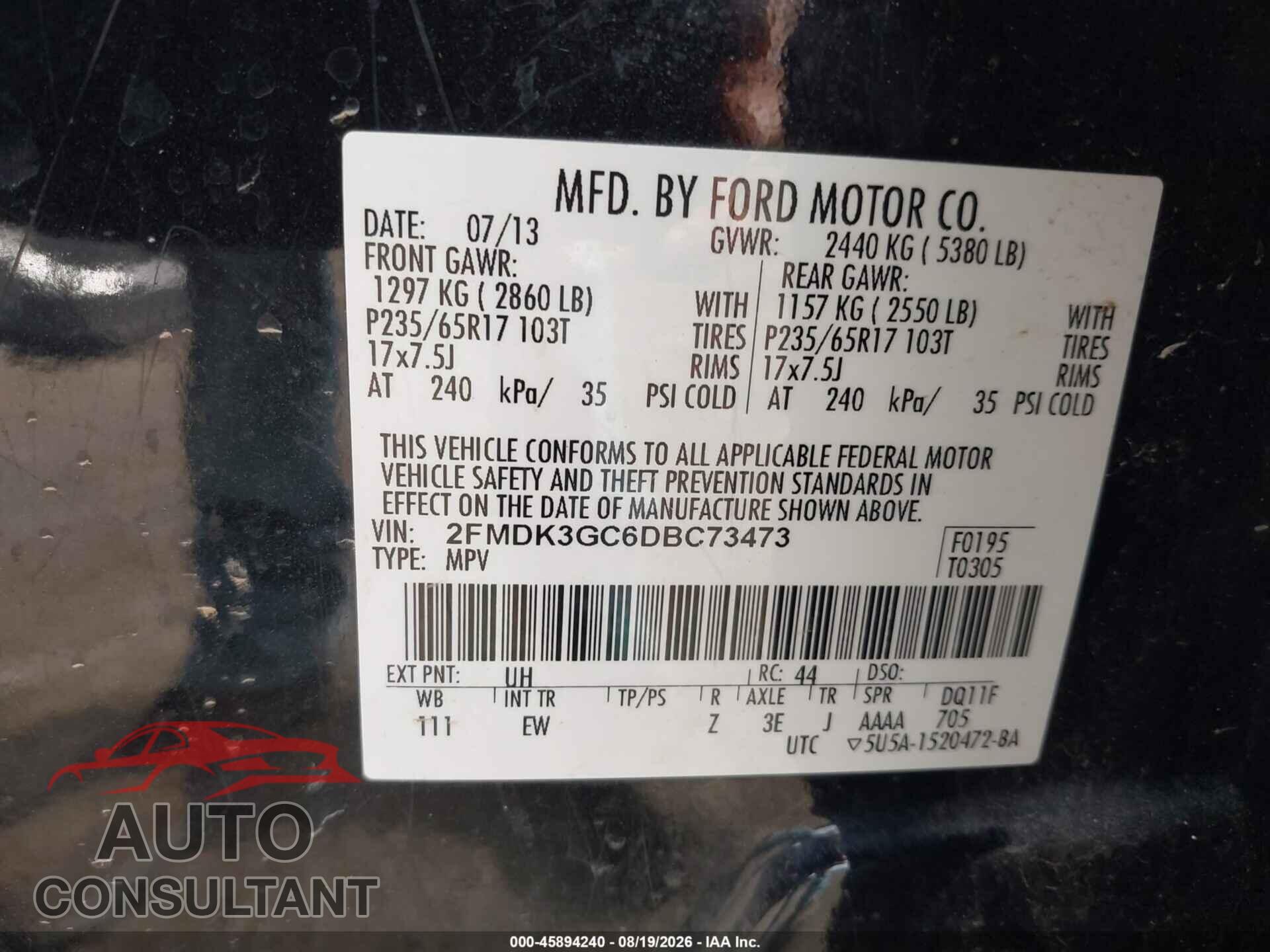 FORD EDGE 2013 - 2FMDK3GC6DBC73473