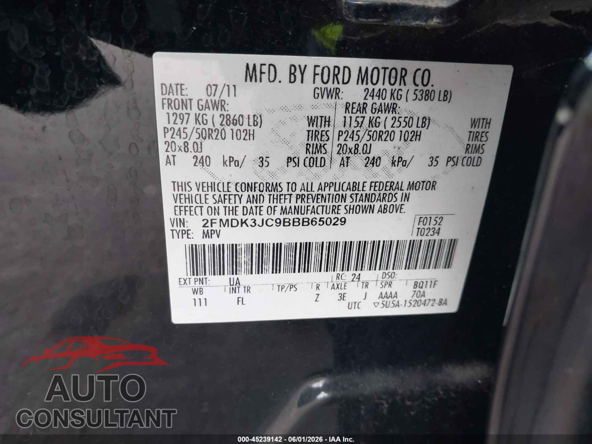 FORD EDGE 2011 - 2FMDK3JC9BBB65029