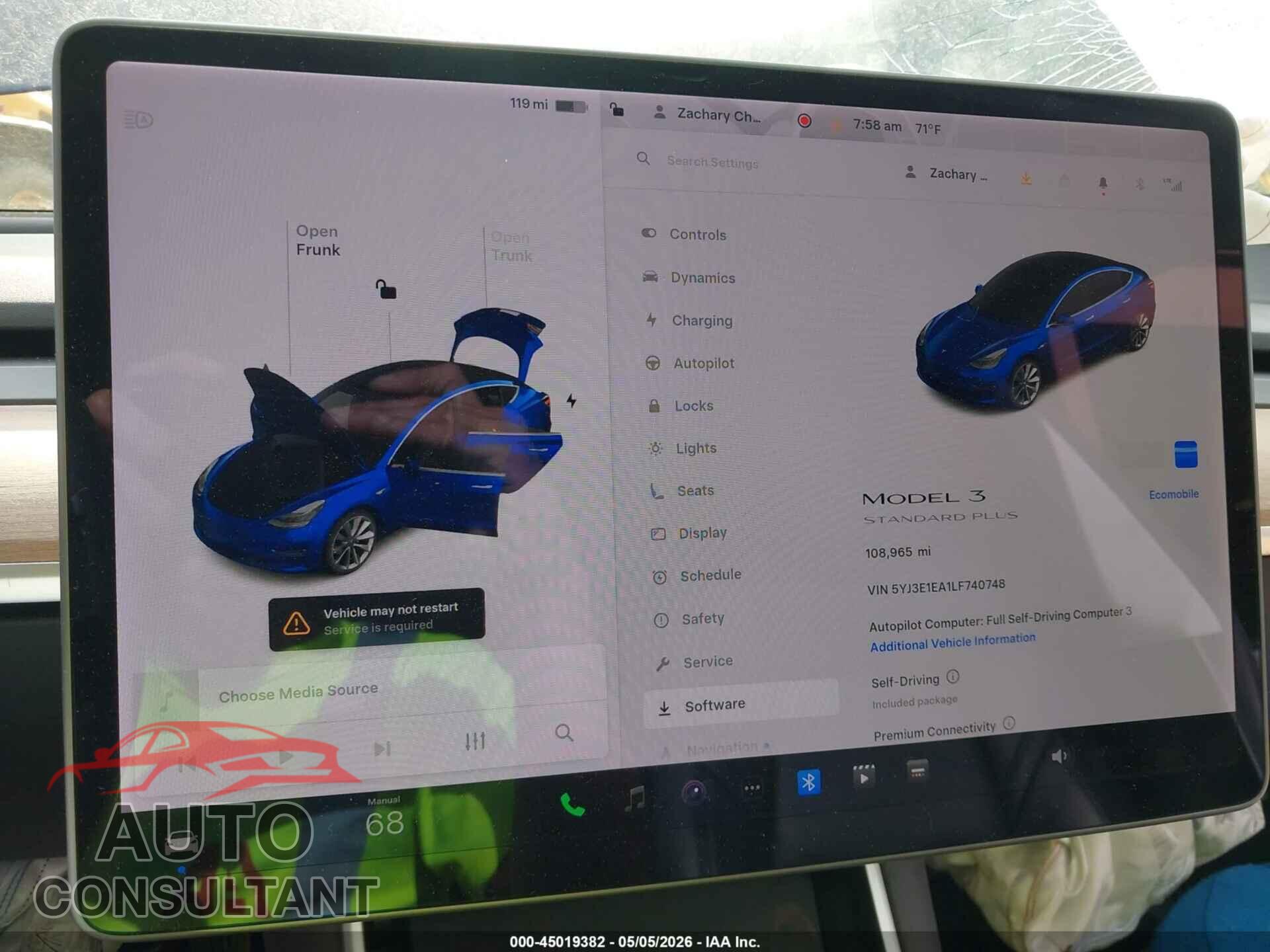 TESLA MODEL 3 2020 - 5YJ3E1EA1LF740748