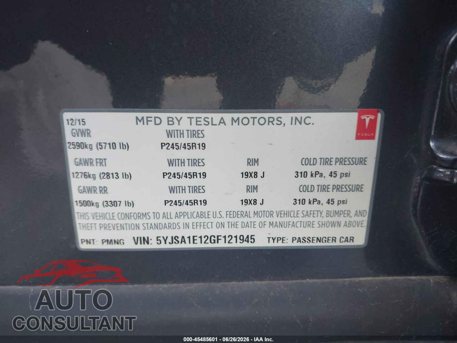 TESLA MODEL S 2016 - 5YJSA1E12GF121945