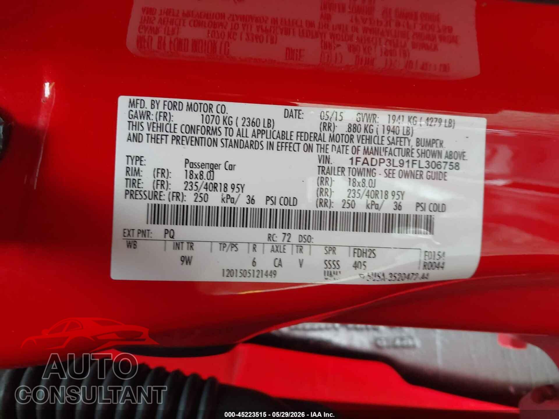 FORD FOCUS ST 2015 - 1FADP3L91FL306758