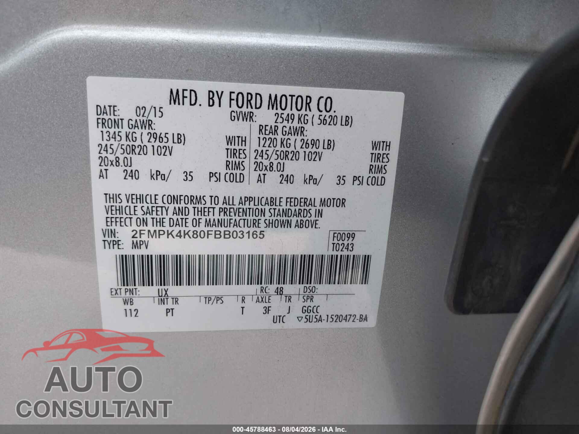 FORD EDGE 2015 - 2FMPK4K80FBB03165