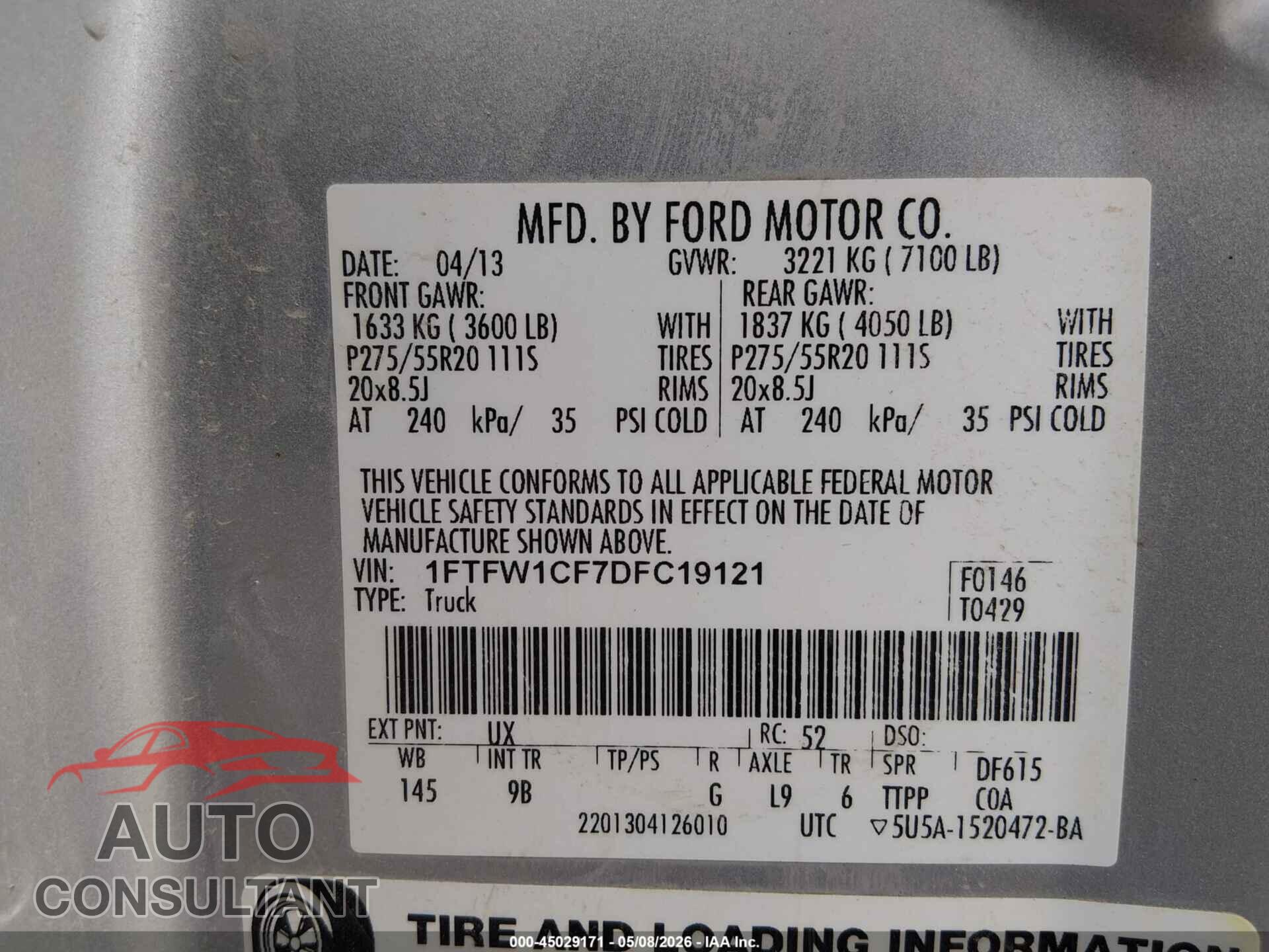 FORD F-150 2013 - 1FTFW1CF7DFC19121