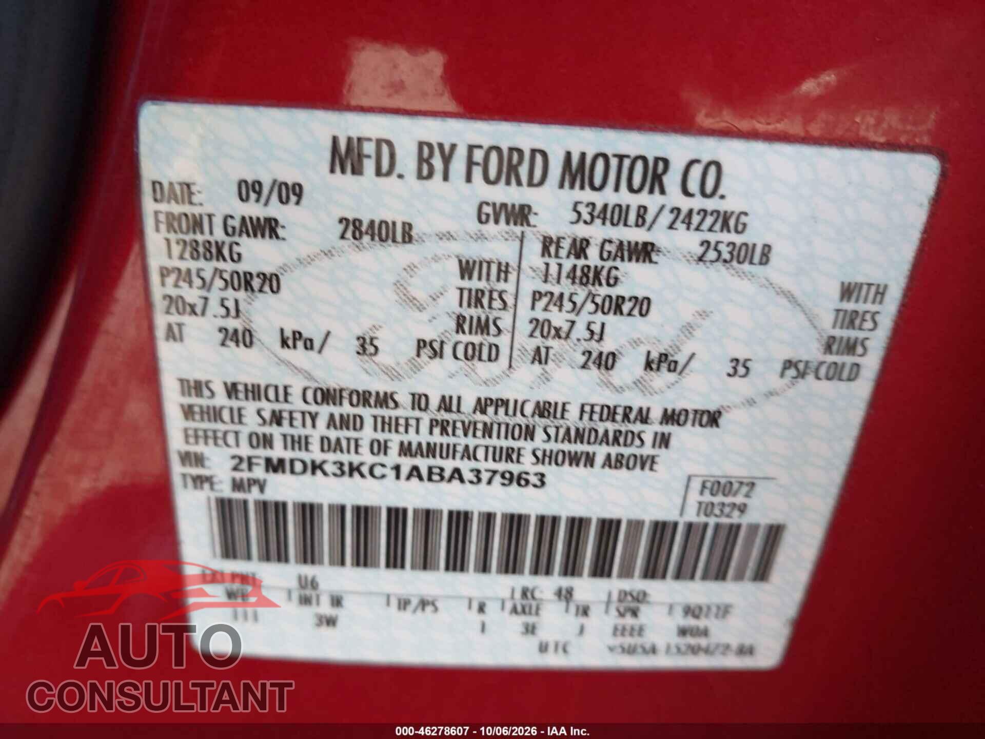 FORD EDGE 2010 - 2FMDK3KC1ABA37963