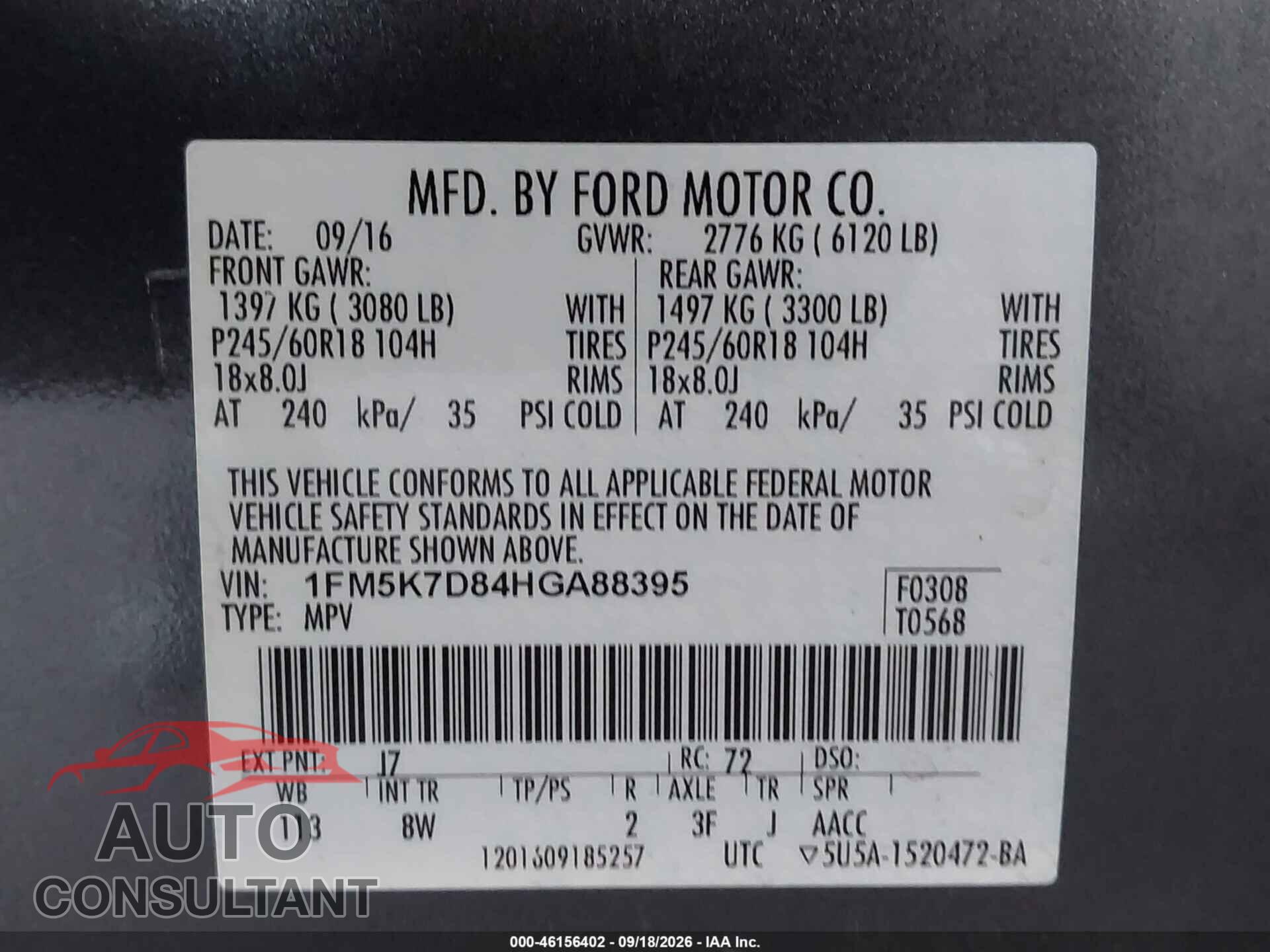 FORD EXPLORER 2017 - 1FM5K7D84HGA88395