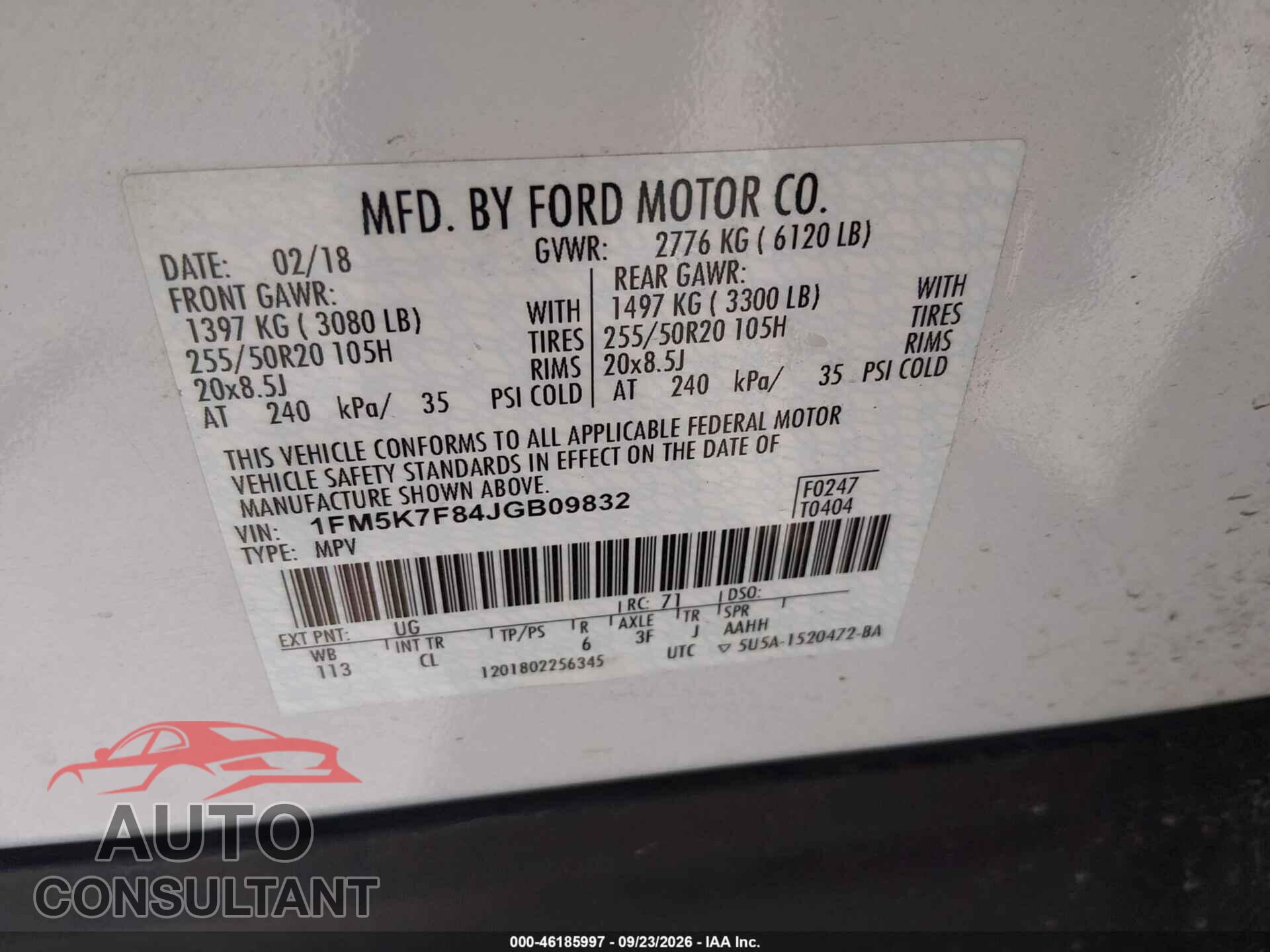 FORD EXPLORER 2018 - 1FM5K7F84JGB09832