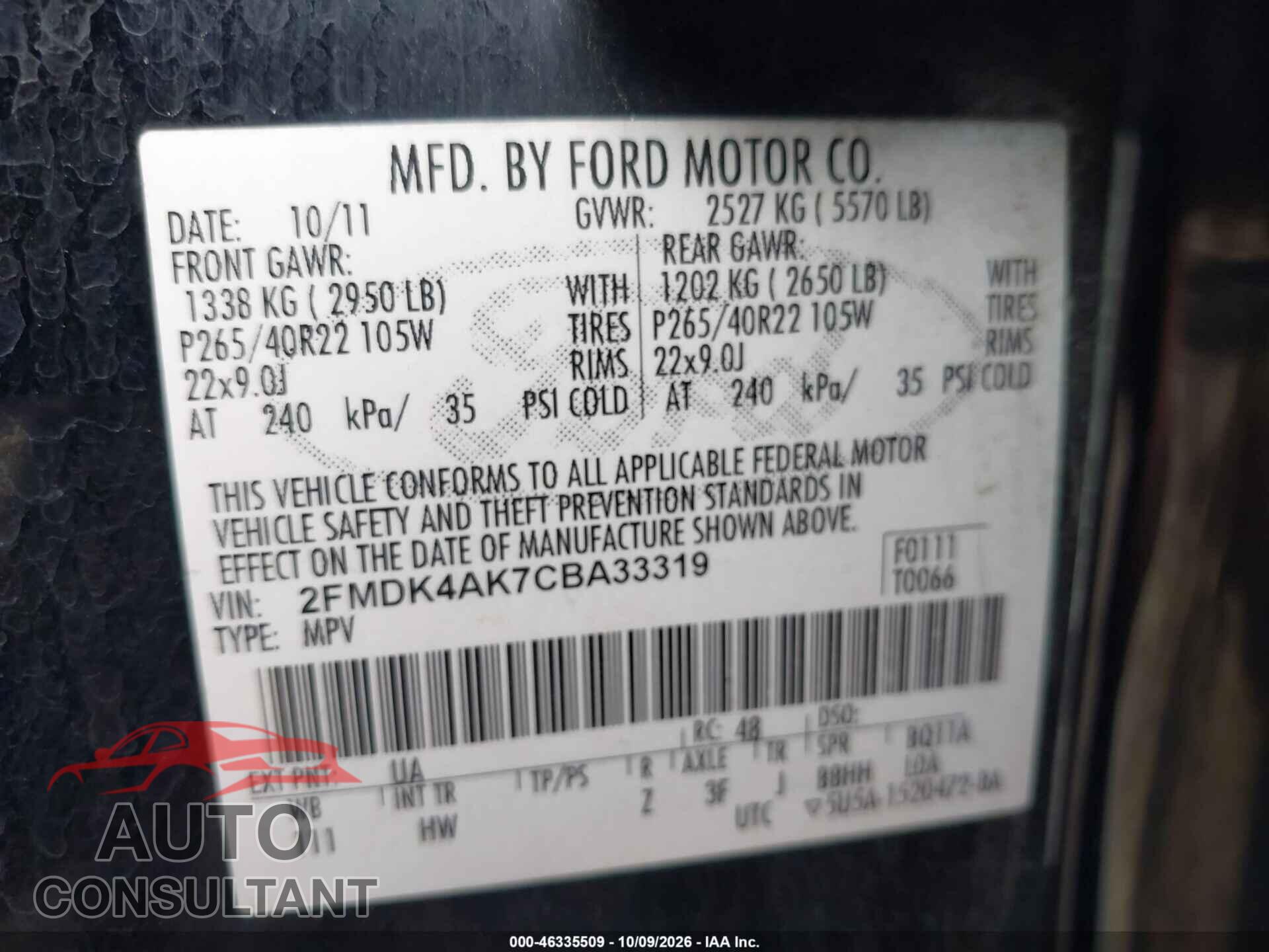 FORD EDGE 2012 - 2FMDK4AK7CBA33319