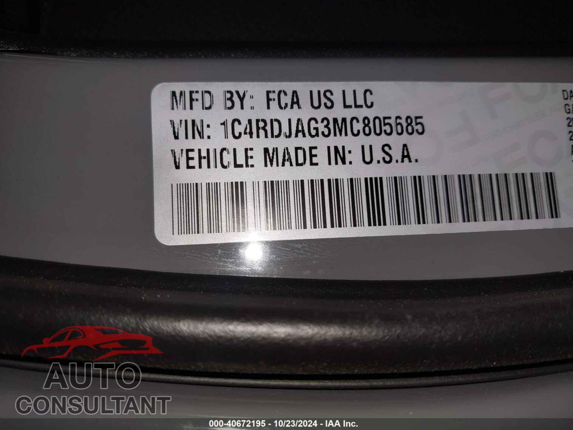 DODGE DURANGO 2021 - 1C4RDJAG3MC805685