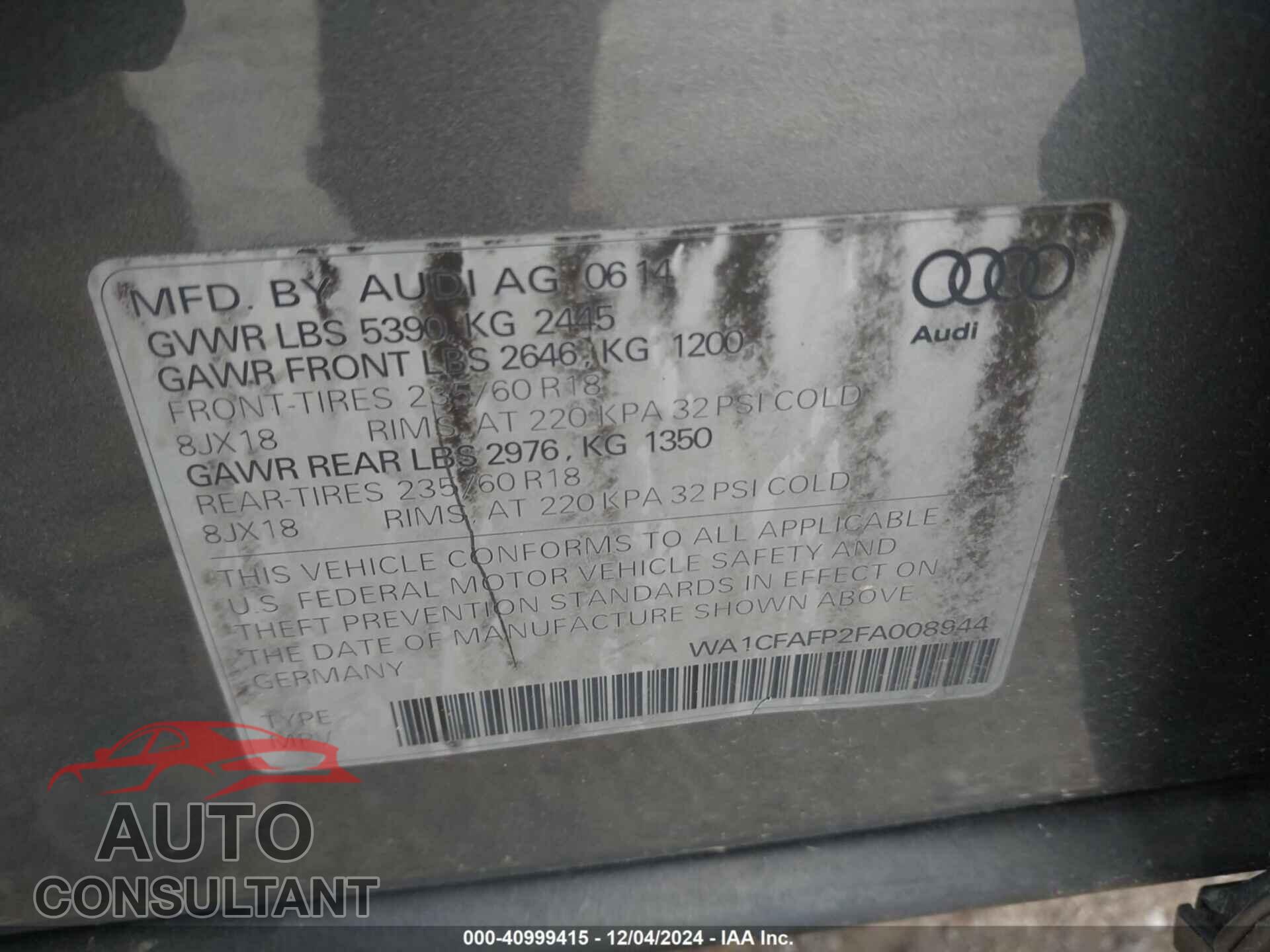 AUDI Q5 2015 - WA1CFAFP2FA008944