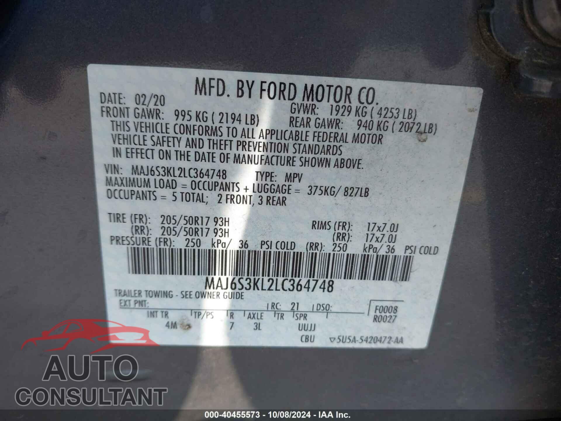 FORD ECOSPORT 2020 - MAJ6S3KL2LC364748
