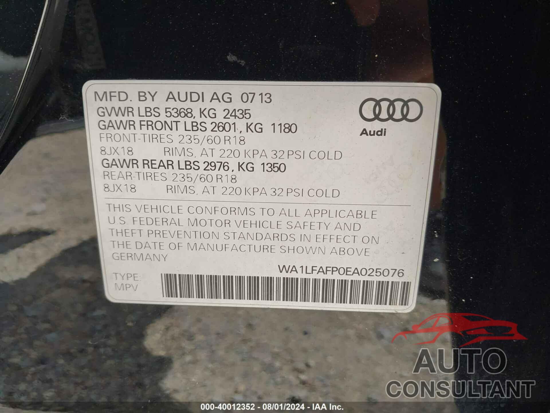 AUDI Q5 2014 - WA1LFAFP0EA025076