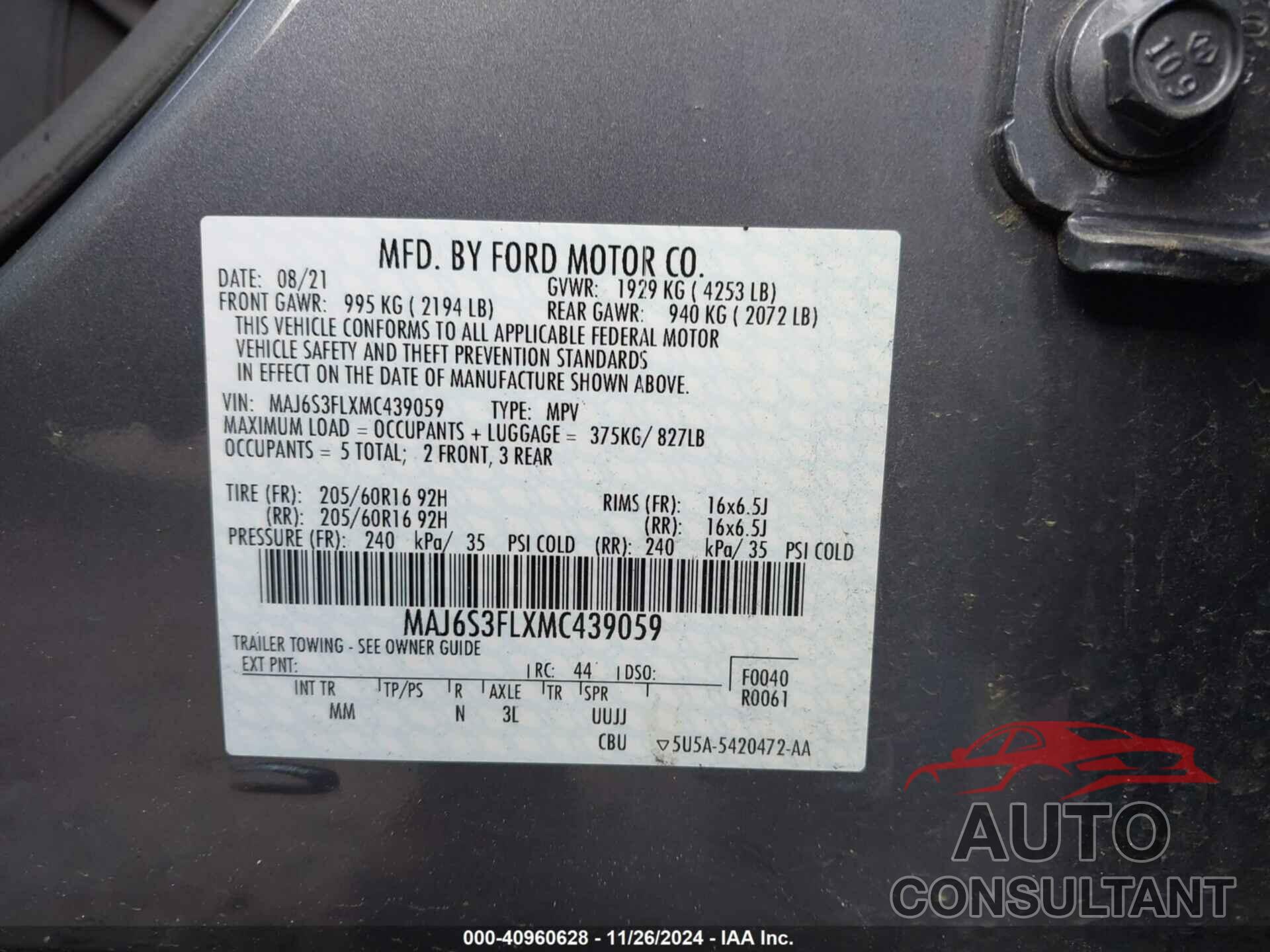 FORD ECOSPORT 2021 - MAJ6S3FLXMC439059